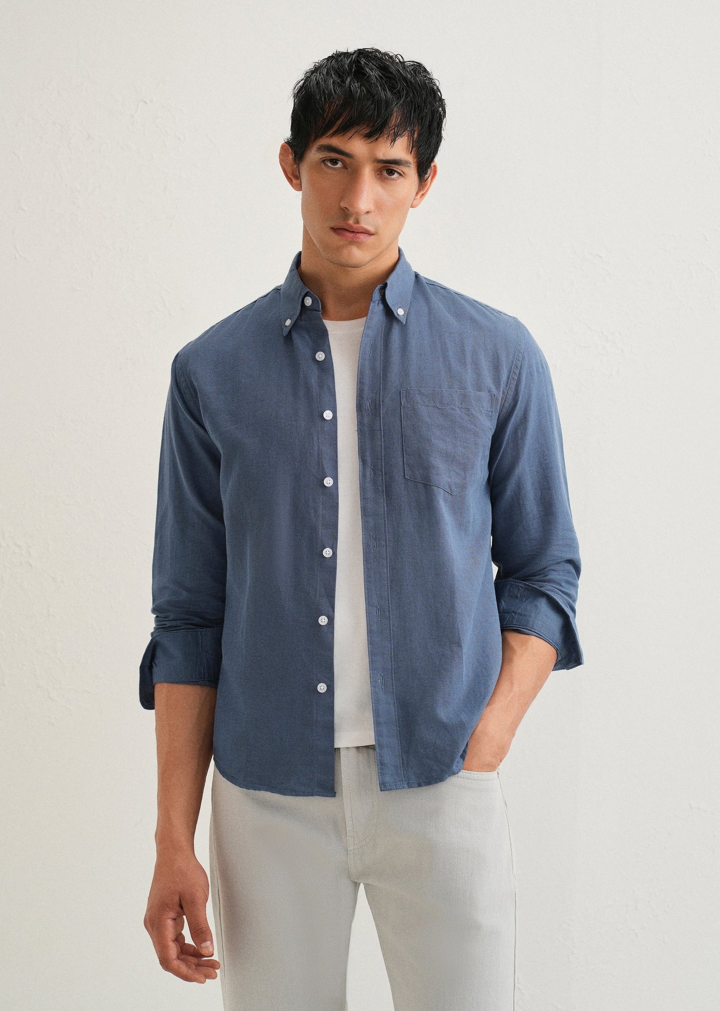 Sapphire Blue Cotton Linen Shirt