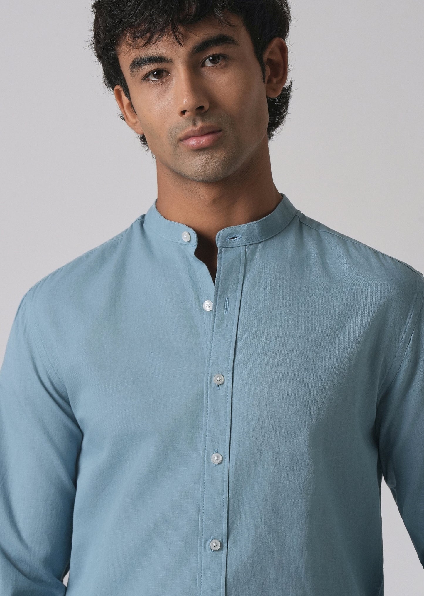 Scuba Blue Cotton Linen Shirt