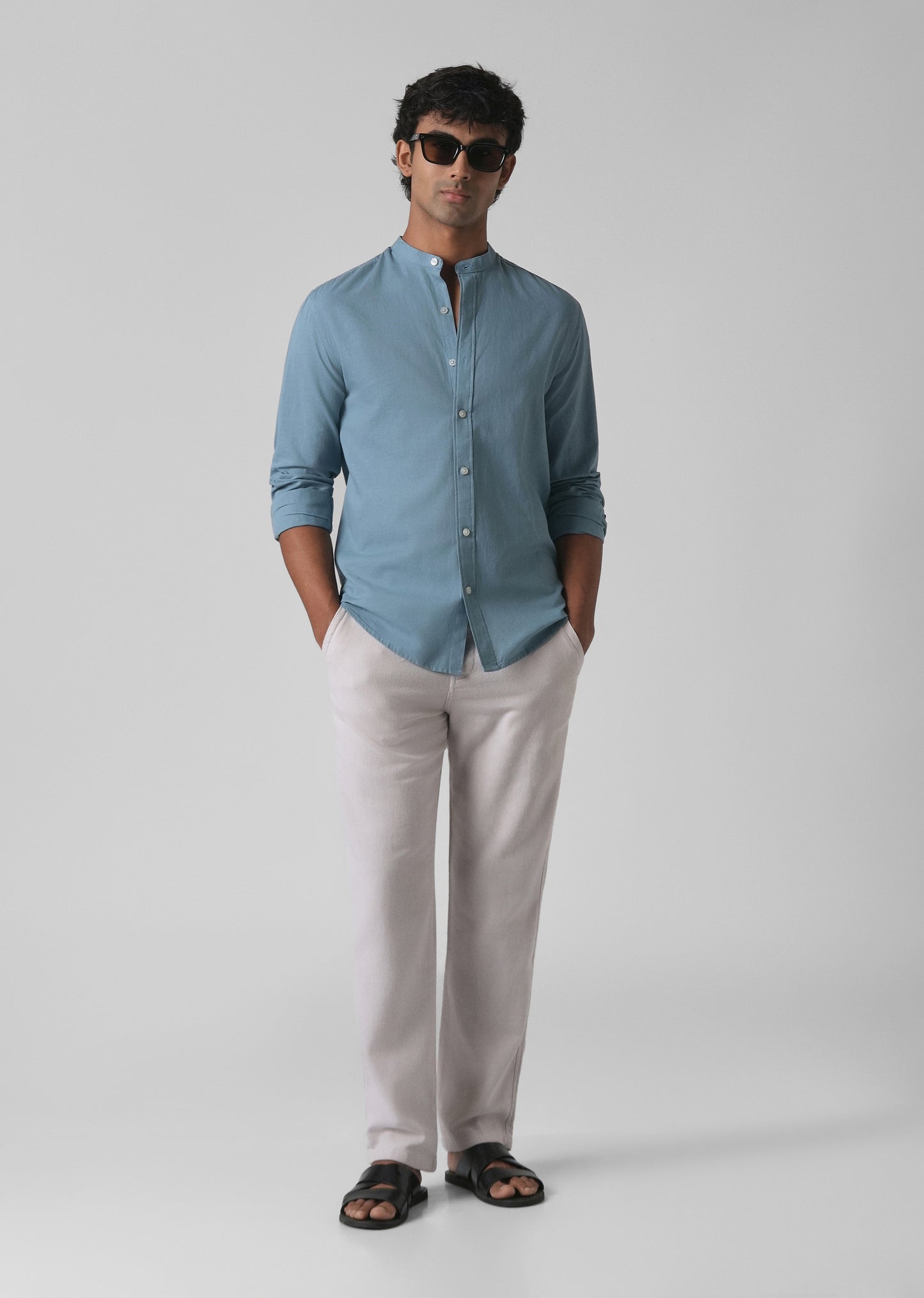 Scuba Blue Cotton Linen Shirt
