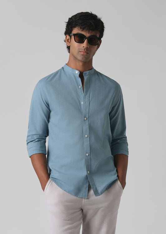 Scuba Blue Cotton Linen Shirt