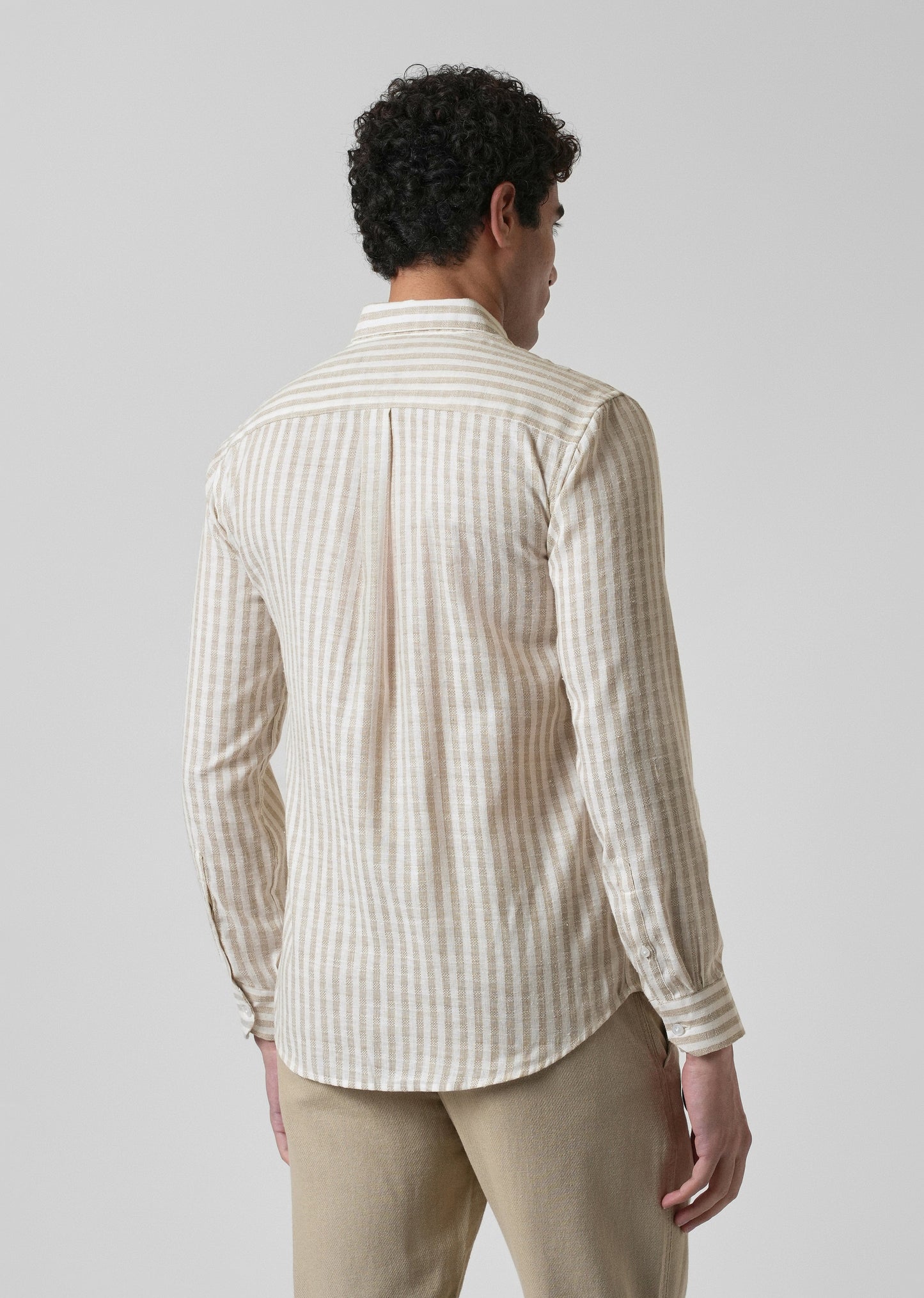 Striped Beige Blended Linen Shirt