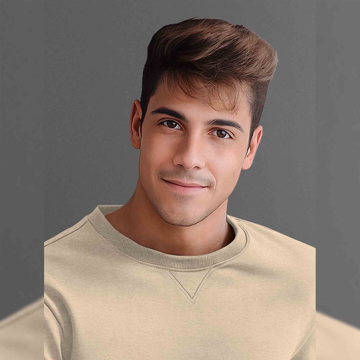 Men Full Sleeve plain round Neck Sweatshirt beige