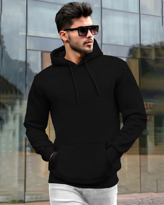 Mens Plain Sweatshirt Side Pockets with Hooded / Black