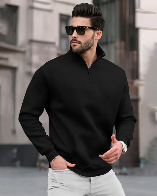 Men Plain Zipper High Neck Casual Sweatshirts - 5 Colors