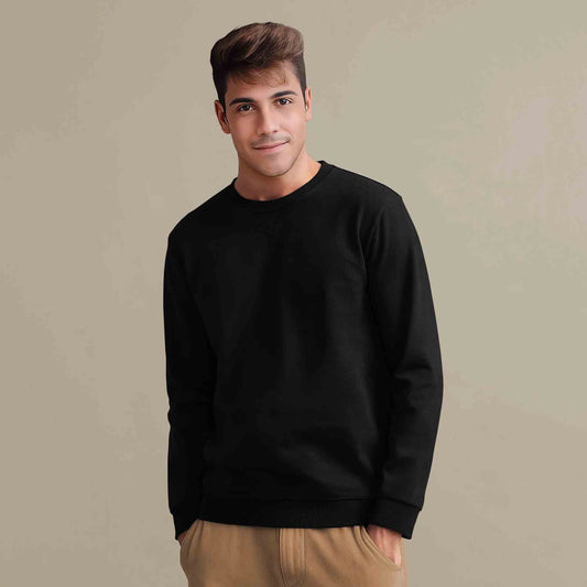 Men Full Sleeve plain round Neck Sweatshirt black