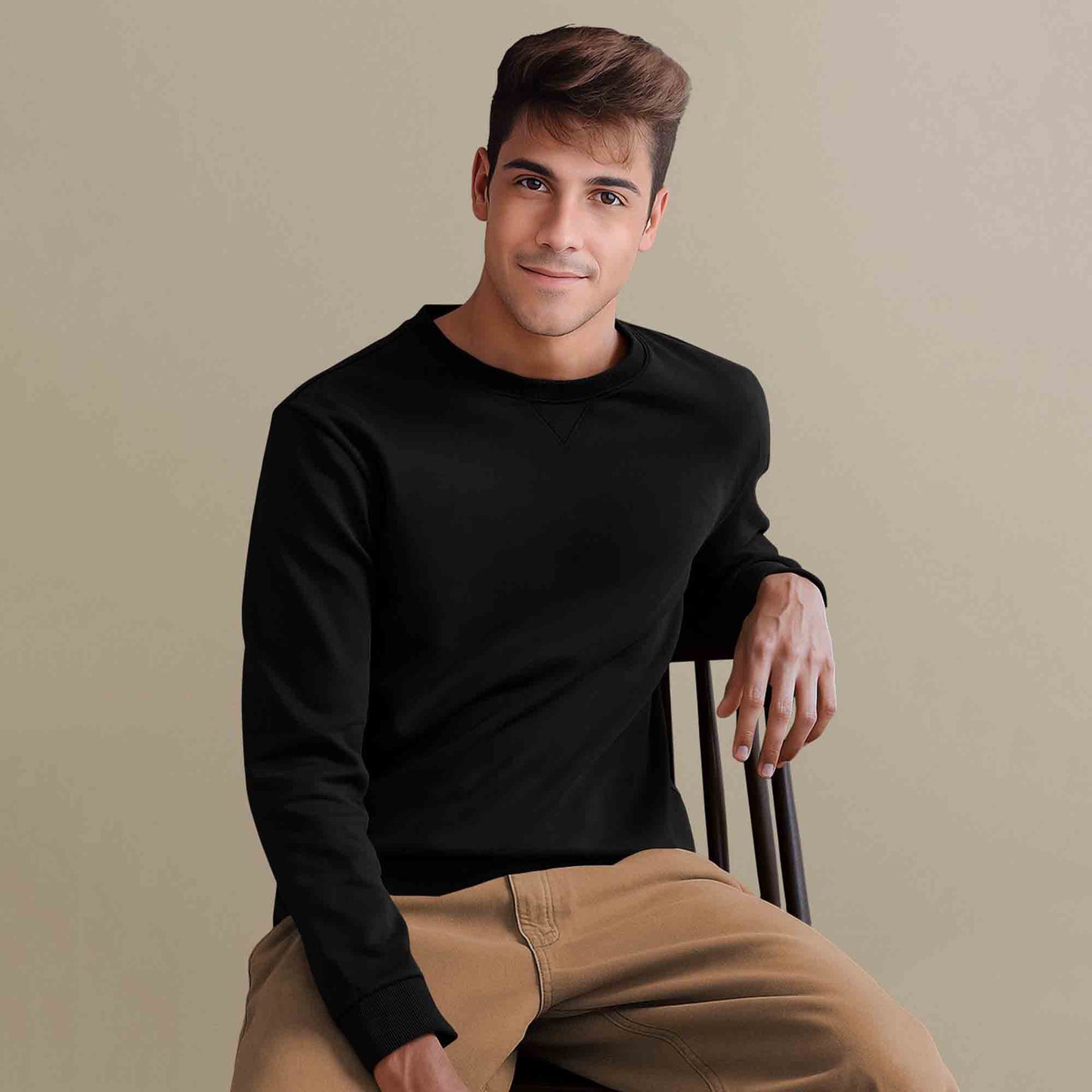 Men Full Sleeve plain round Neck Sweatshirt black
