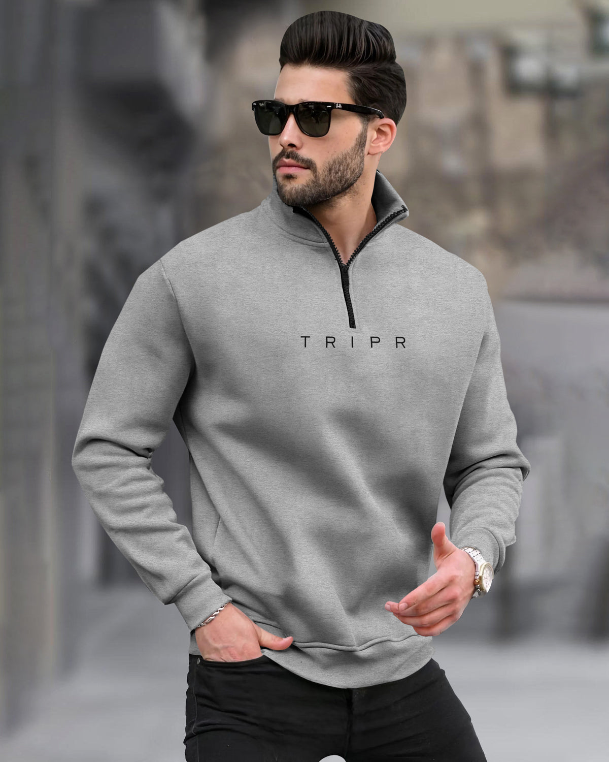 Logo Printed High Neck Zipper Sweatshirts with 9 Variants
