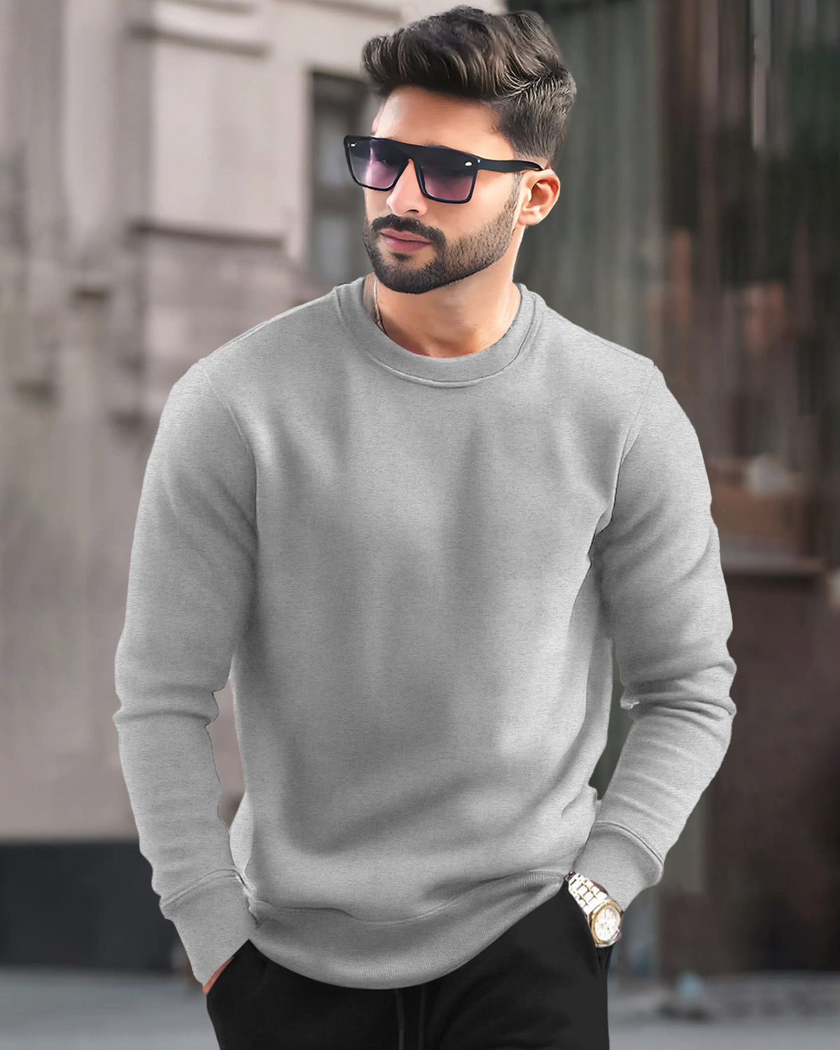 MEN PLAIN REGULAR FIT ROUND NECK CASUAL SWEATSHIRTS - 8 COLORS