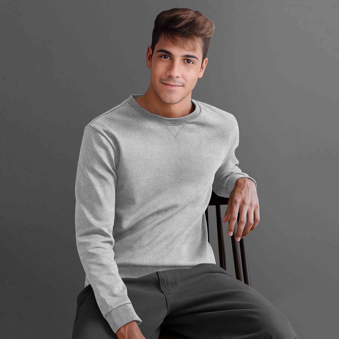 Men Full Sleeve plain round Neck Sweatshirt grey