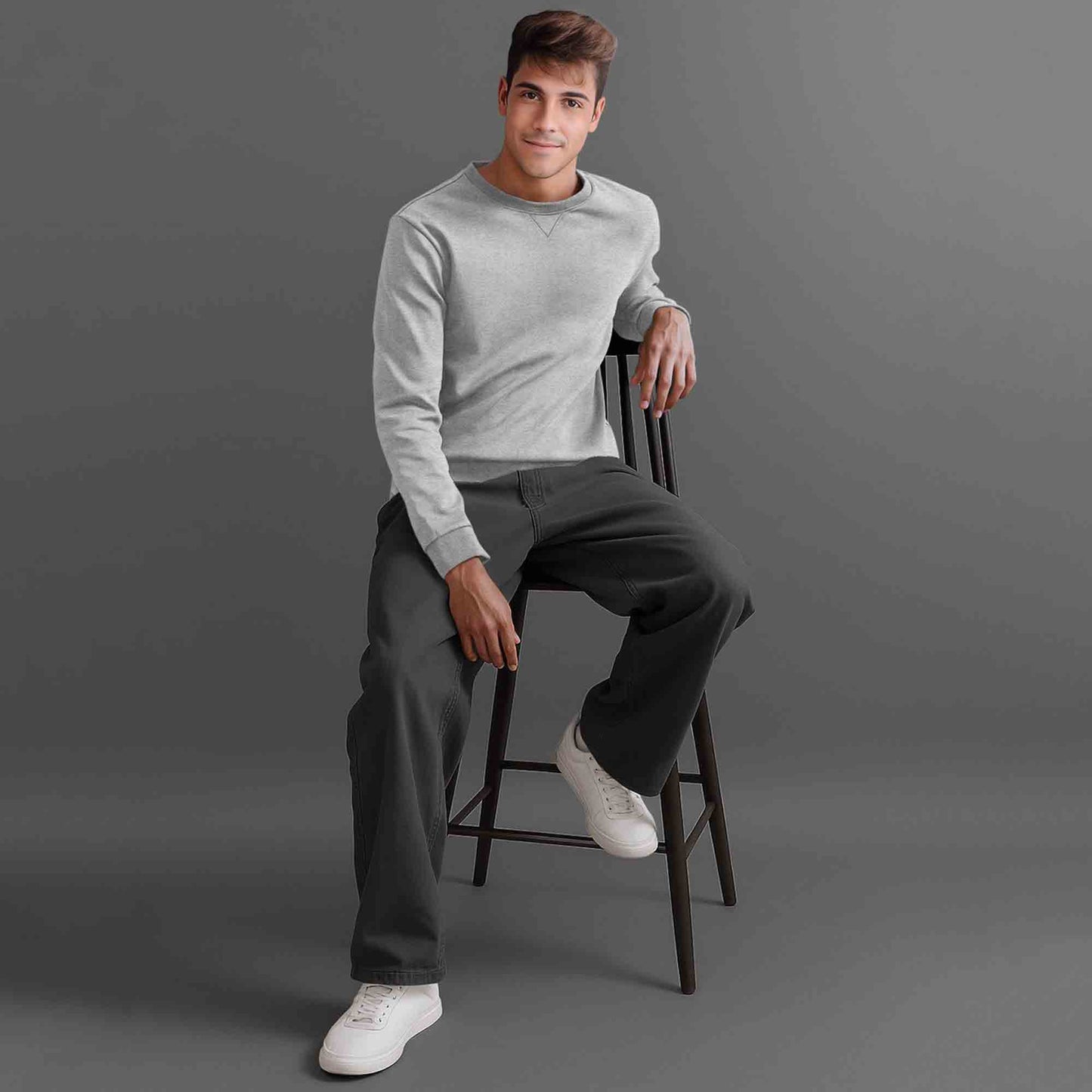Men Full Sleeve plain round Neck Sweatshirt grey