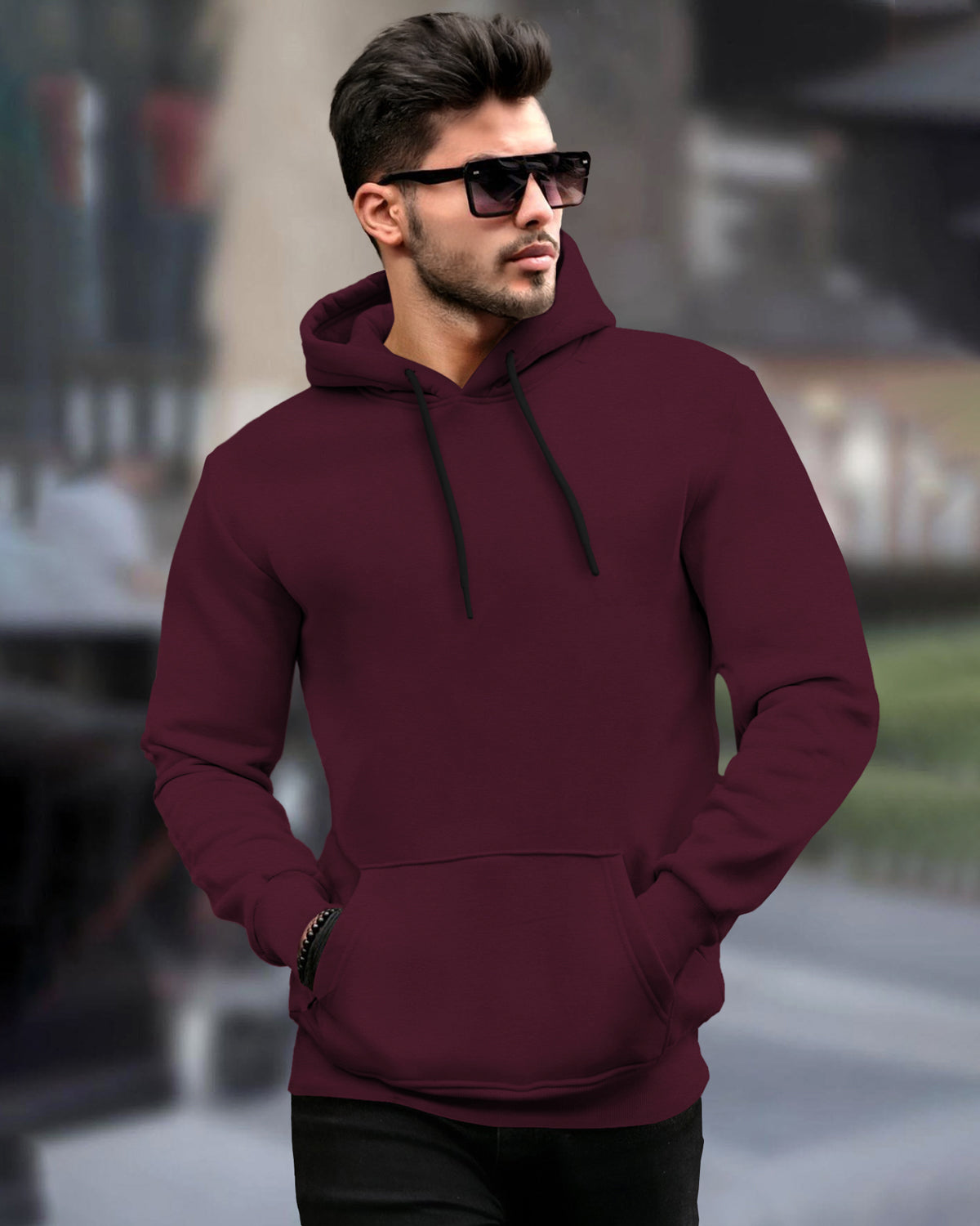 Mens Plain Hooded Sweatshirts with Side Pockets / 6 Color Variants