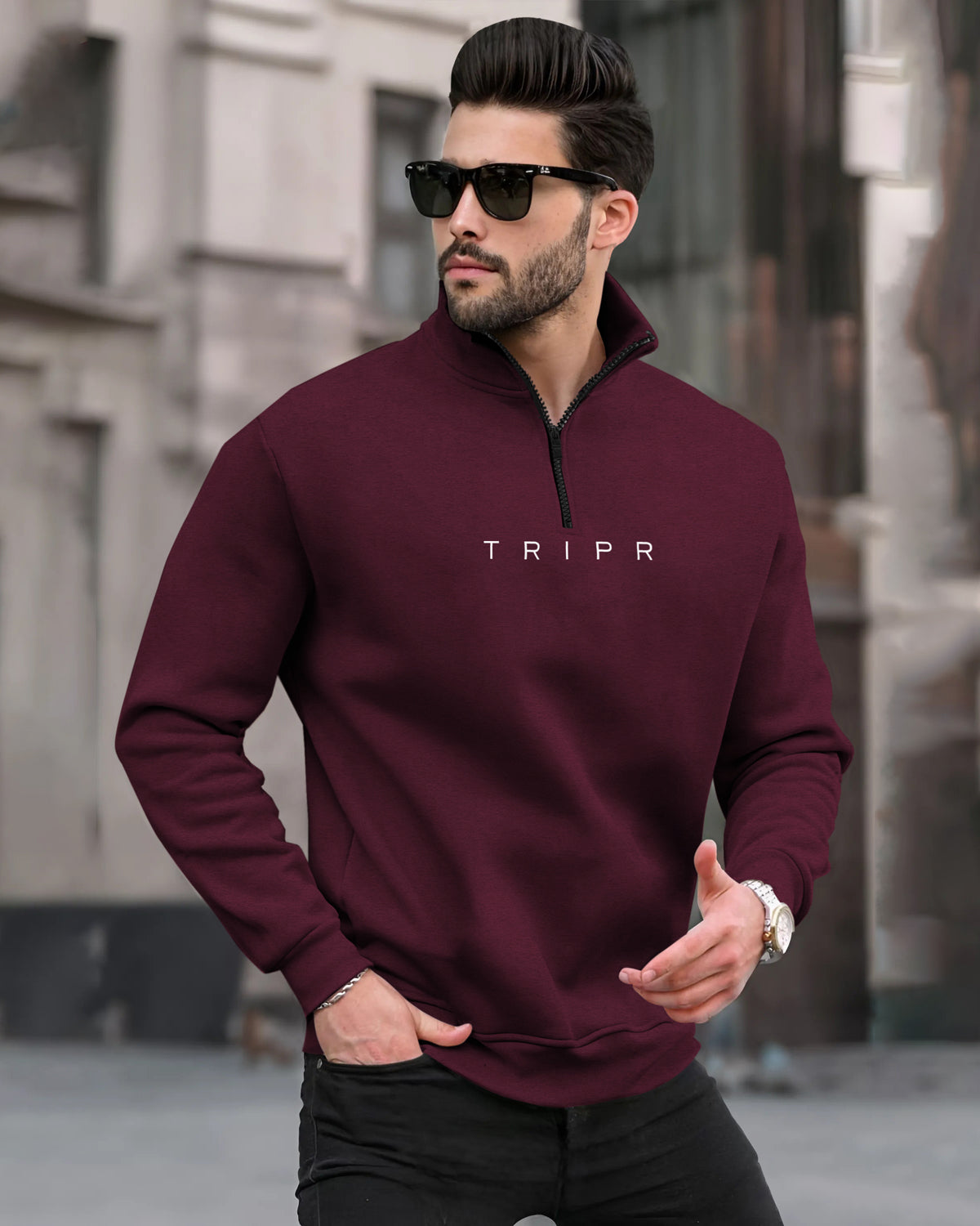 Logo Printed High Neck Zipper Sweatshirts with 9 Variants