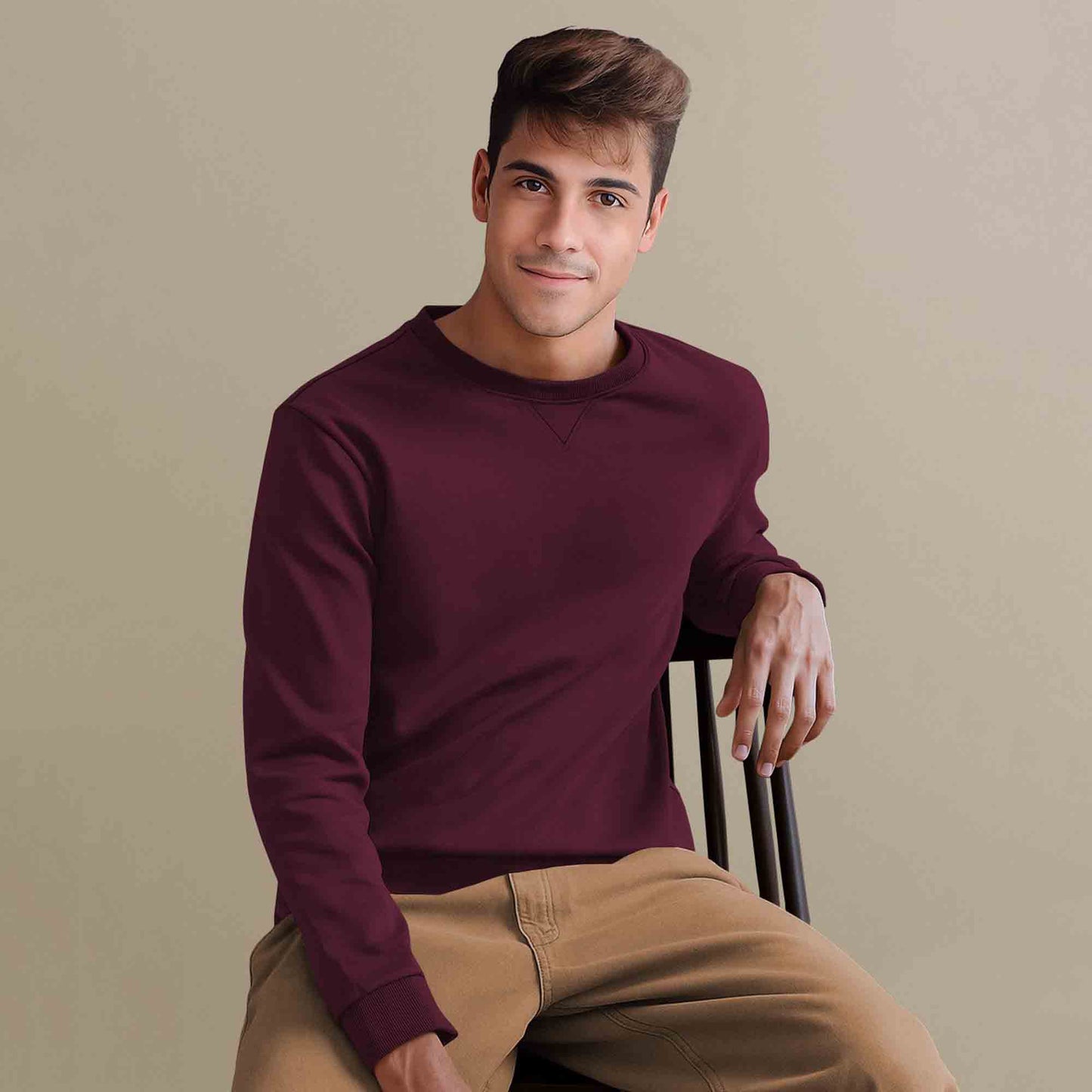 Men Full Sleeve plain round Neck Sweatshirt maroon