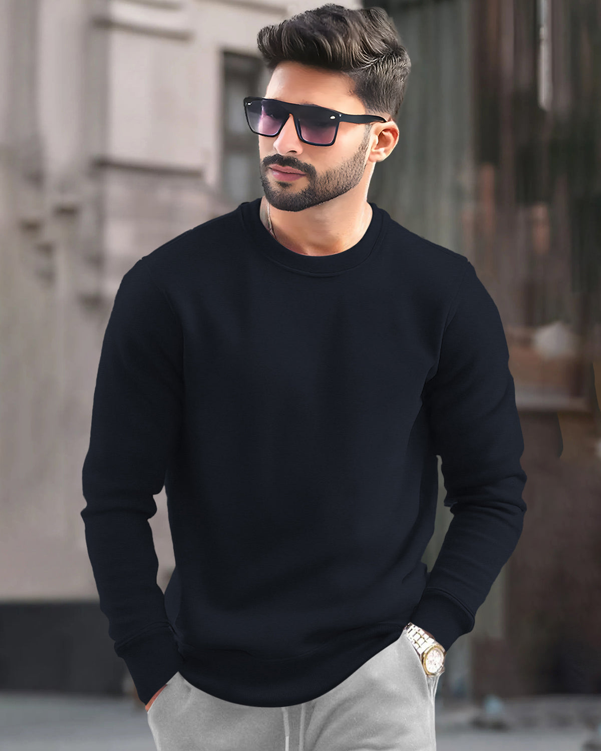 MEN PLAIN REGULAR FIT ROUND NECK CASUAL SWEATSHIRTS - 8 COLORS