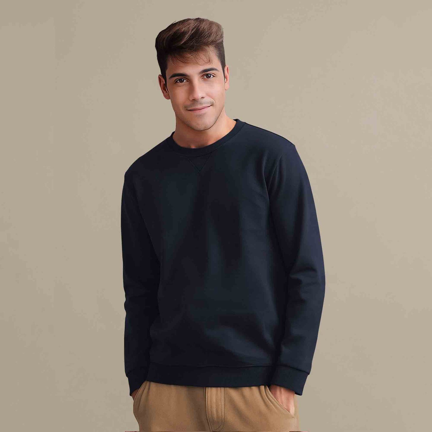 Men Full Sleeve plain round Neck Sweatshirt navyblue
