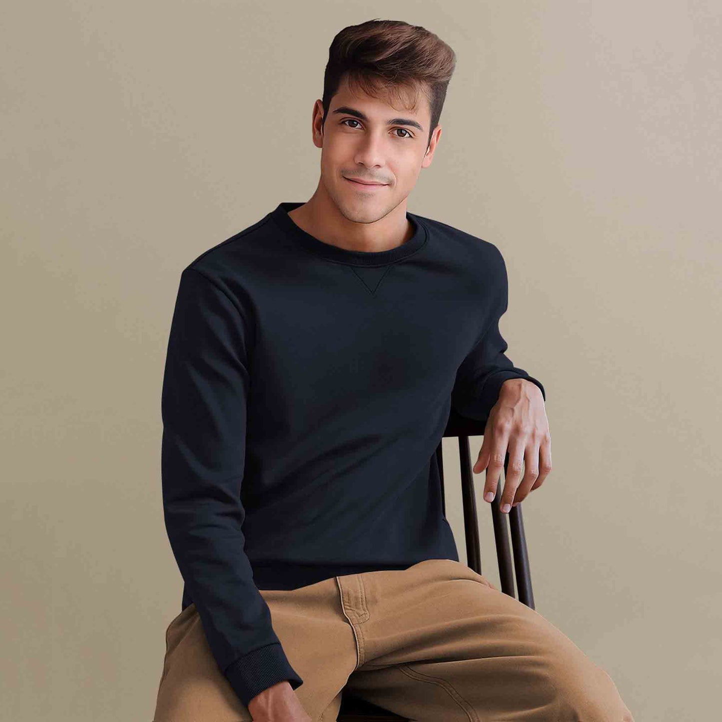 Men Full Sleeve plain round Neck Sweatshirt navyblue