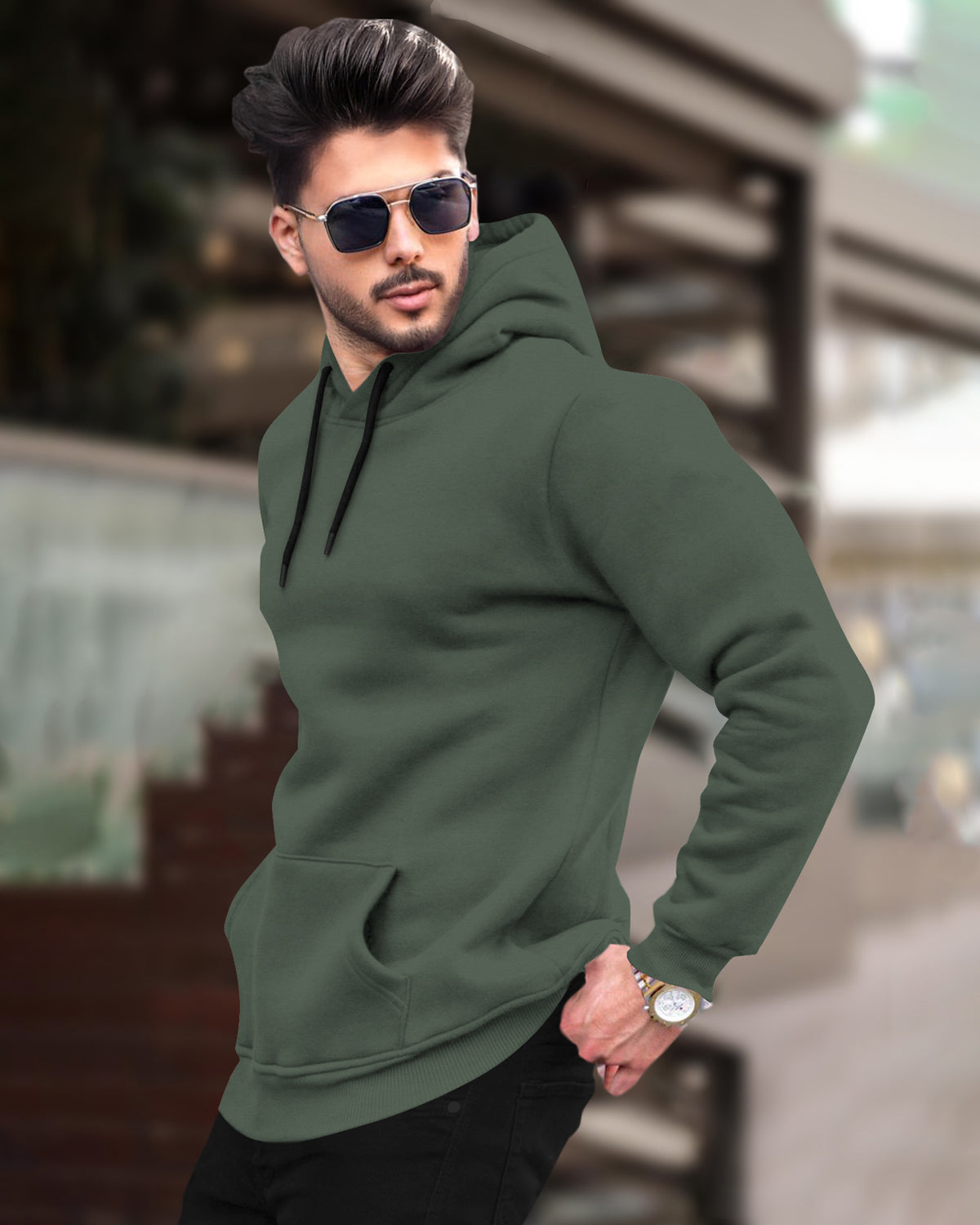 Mens Plain Hooded Sweatshirts with Side Pockets / 6 Color Variants