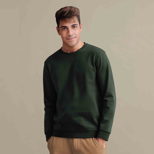 Men Full Sleeve plain round Neck Sweatshirt olive green