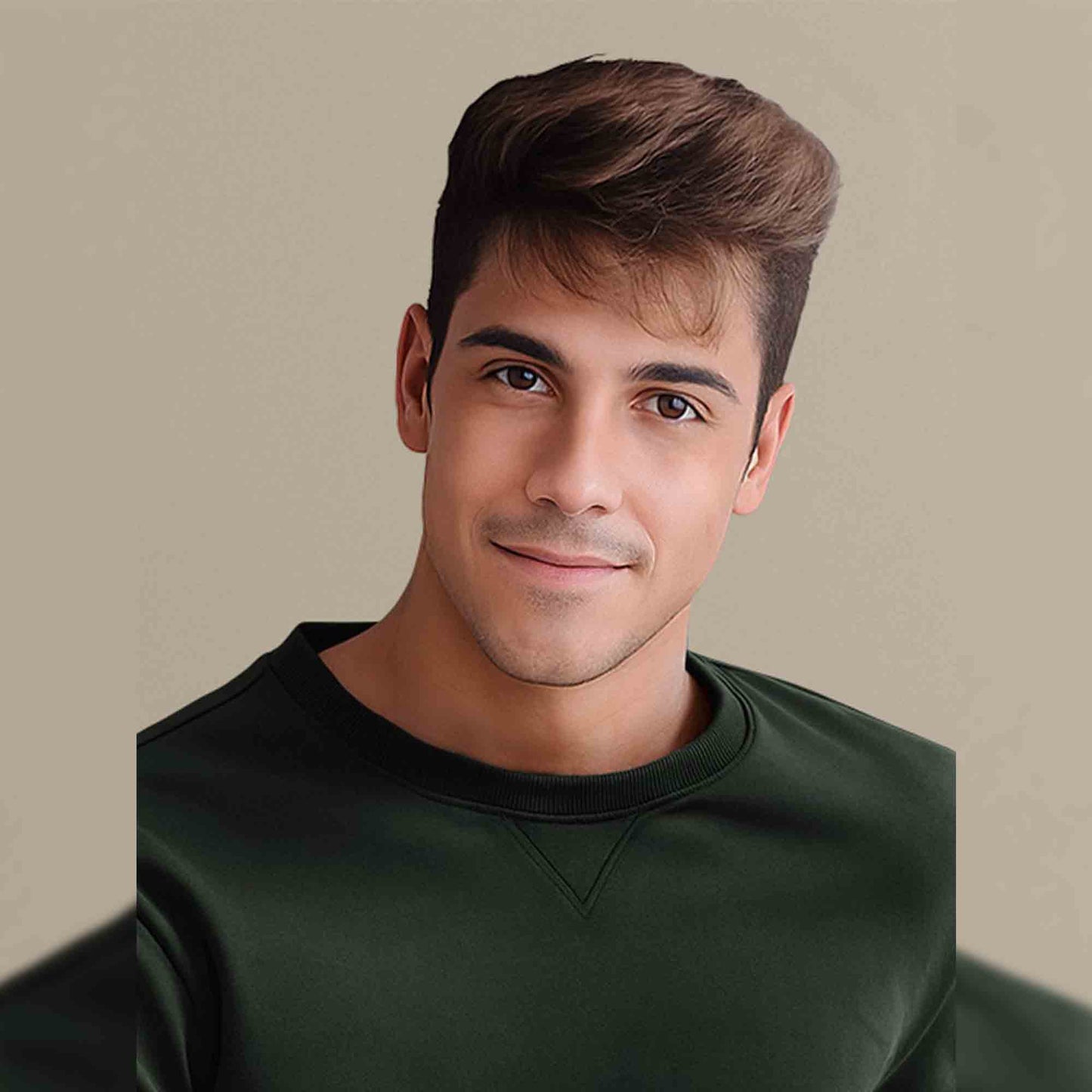 Men Full Sleeve plain round Neck Sweatshirt olive green