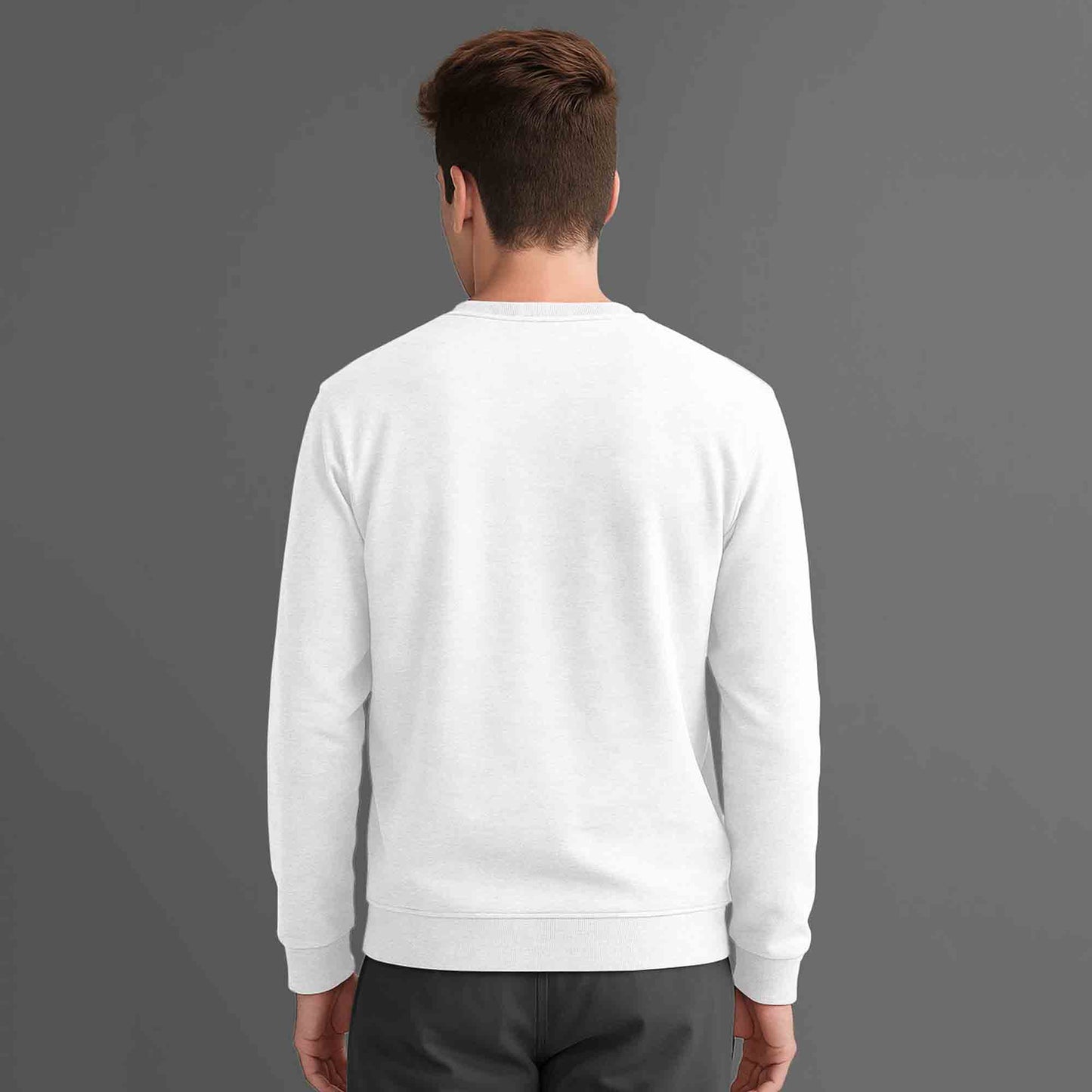 Men Full Sleeve plain round Neck Sweatshirt White