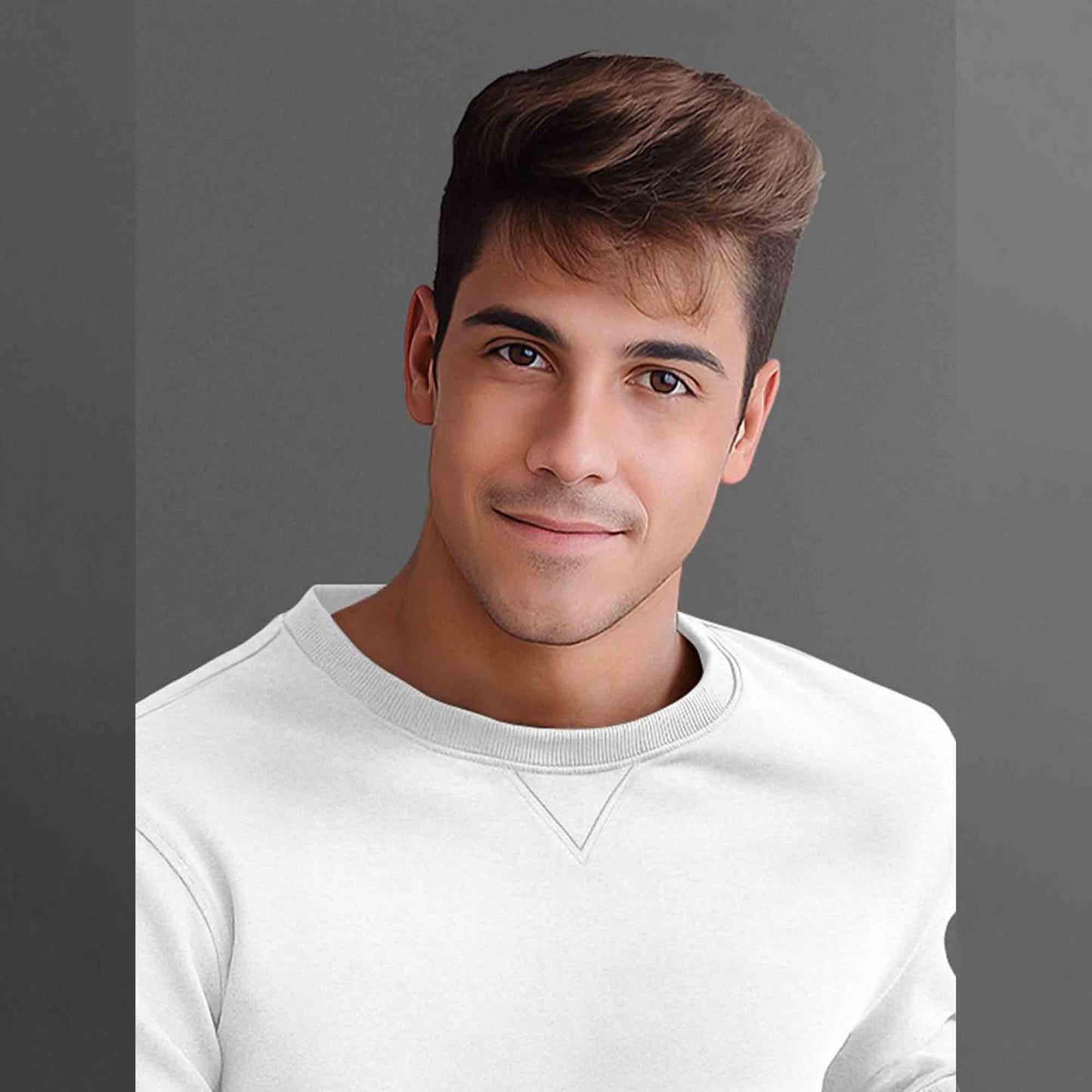 Men Full Sleeve plain round Neck Sweatshirt White