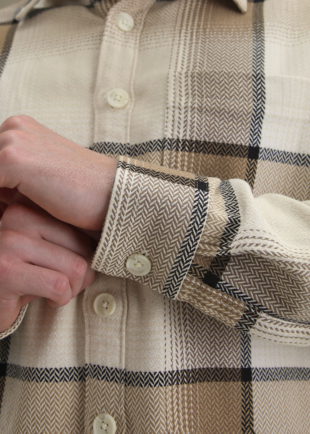 Tan Beige Checked Overshirt