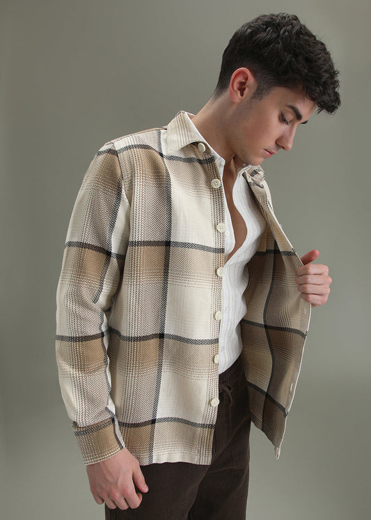 Tan Beige Checked Overshirt