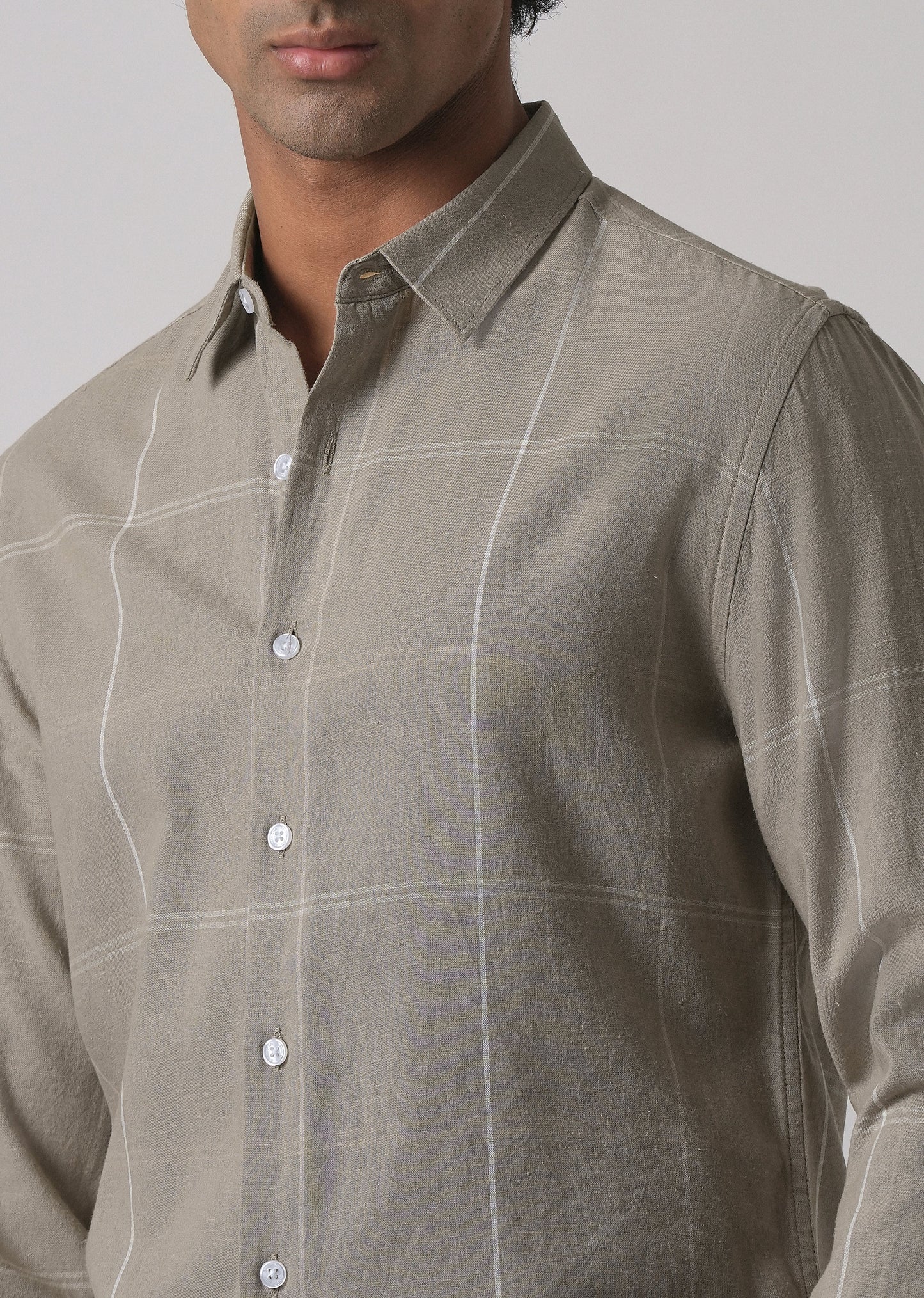 Tan Blended Linen Check Shirt