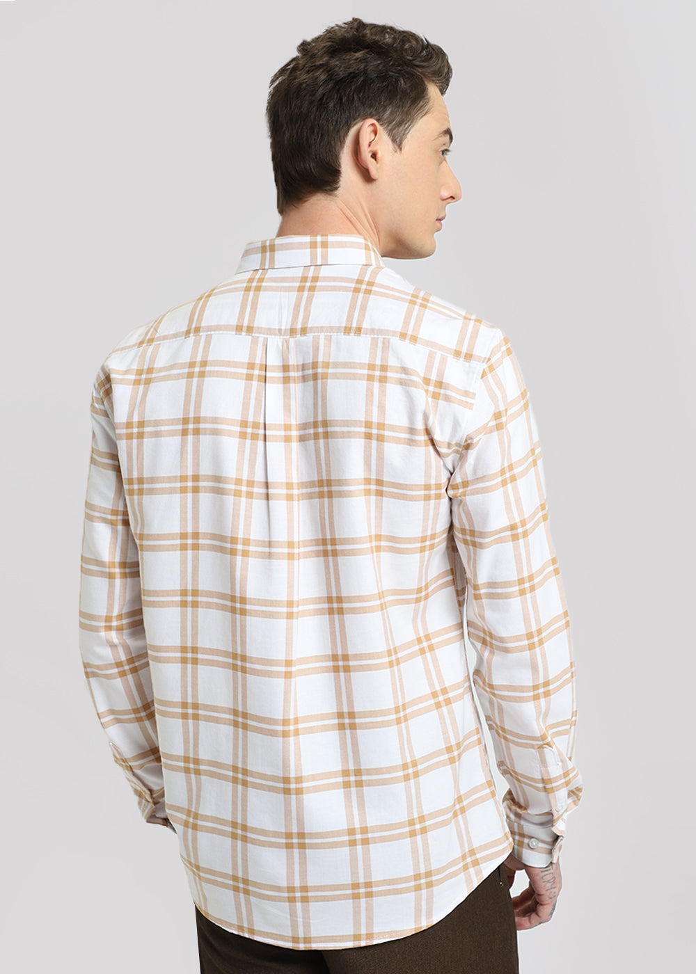Tan Brown Oxford Cotton Check Shirt