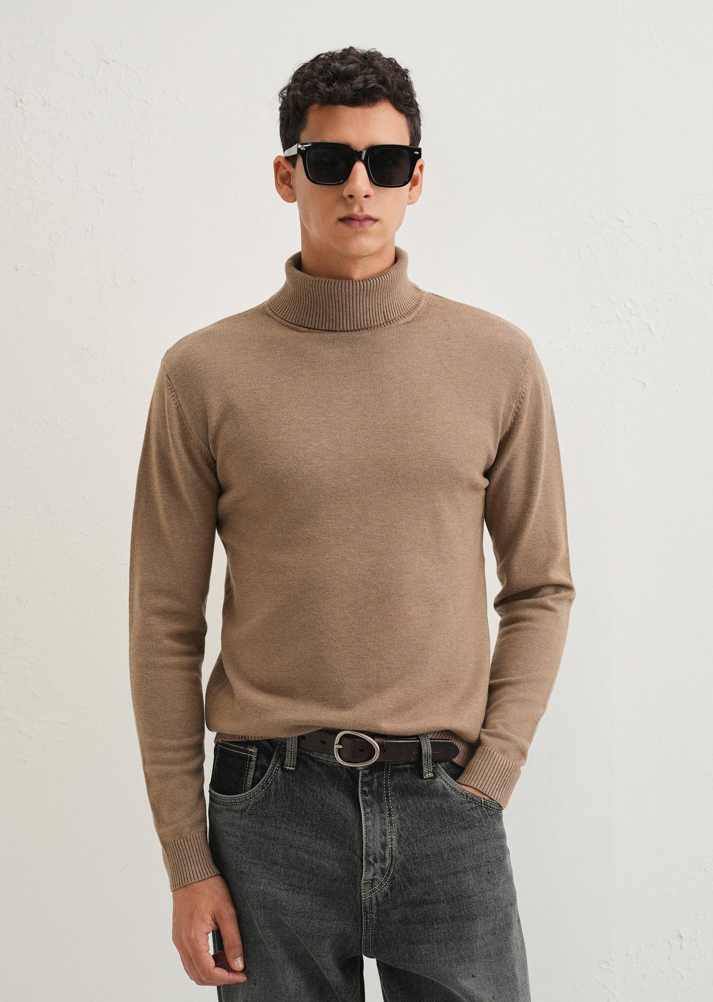 Tan Brown Turtle-Neck Sweater