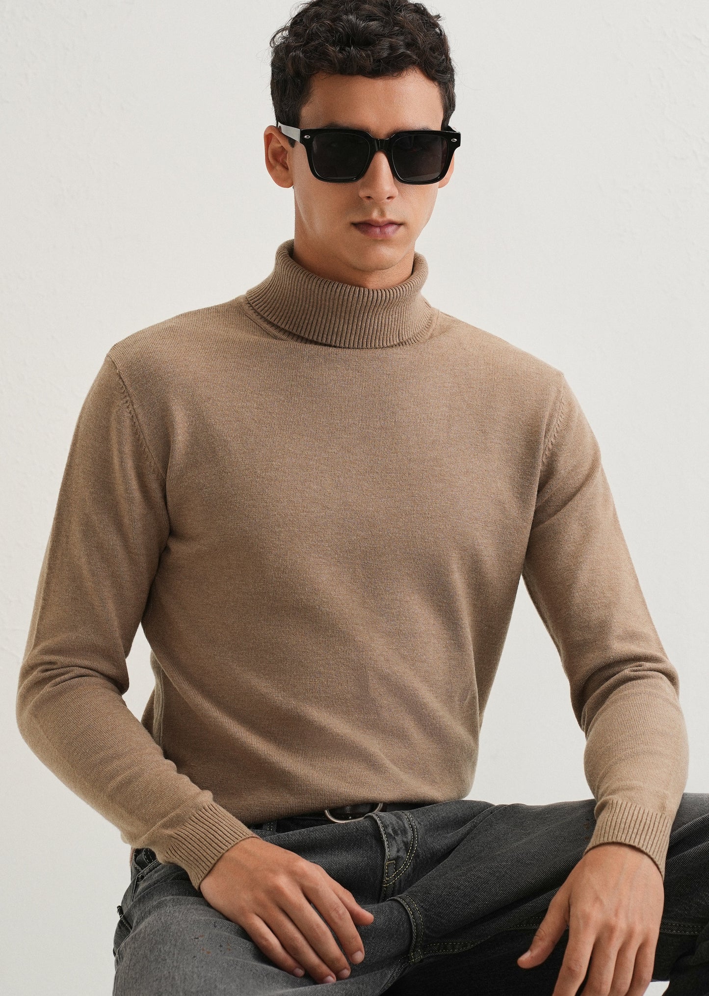 Tan Brown Turtle-Neck Sweater