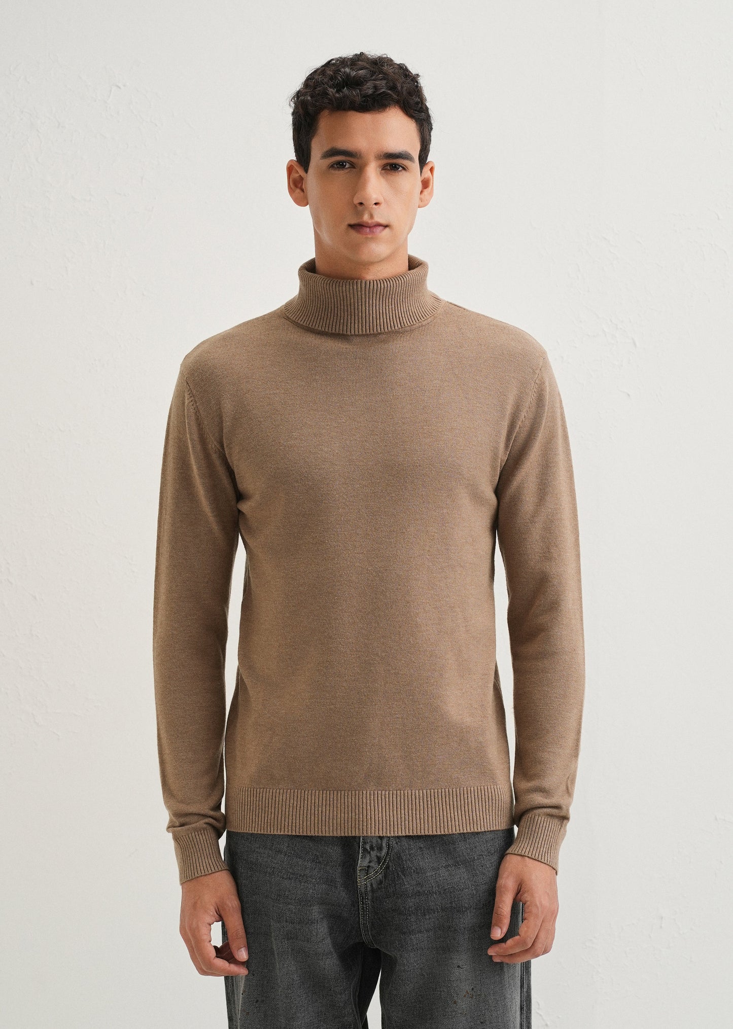 Tan Brown Turtle-Neck Sweater