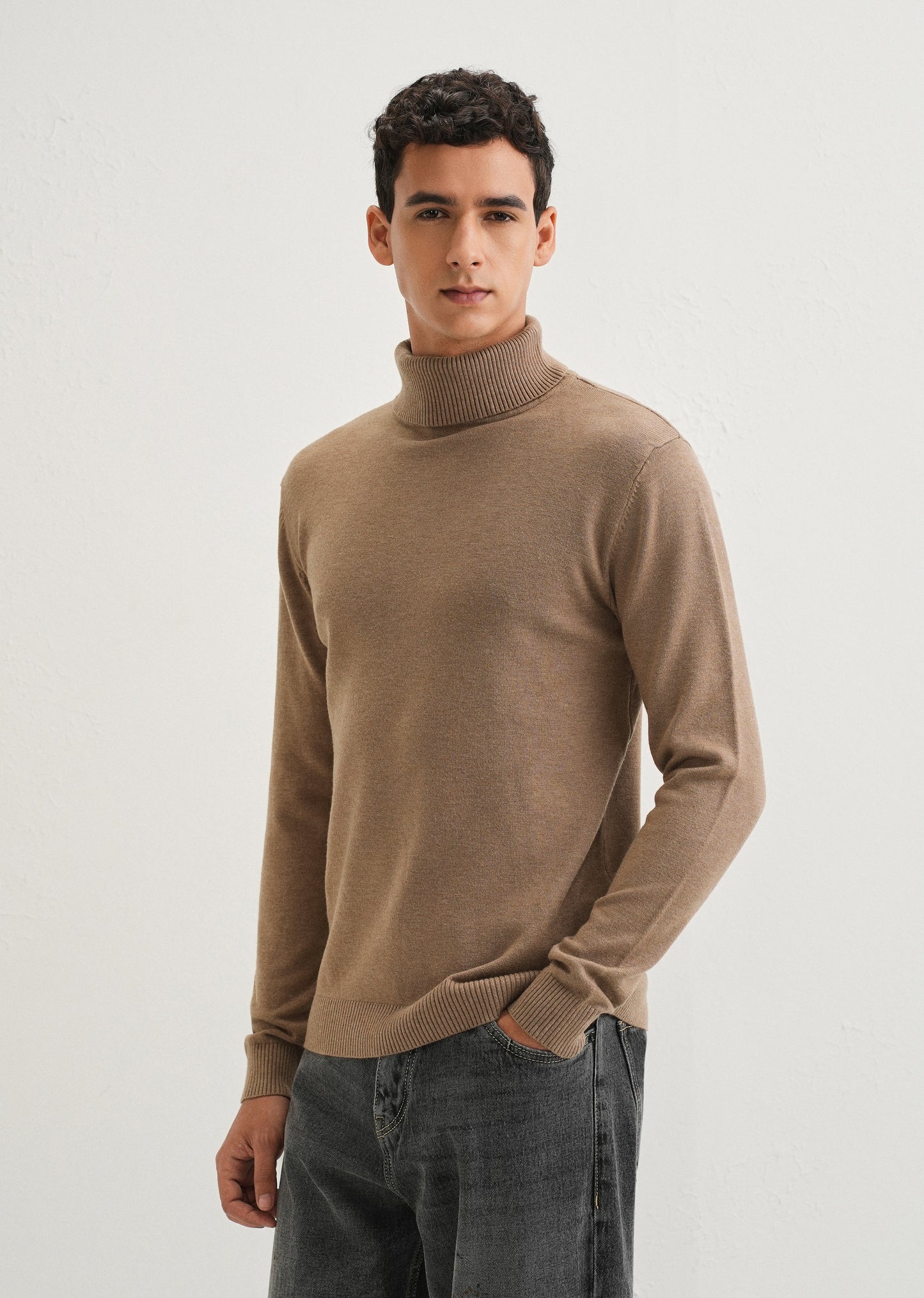 Tan Brown Turtle-Neck Sweater