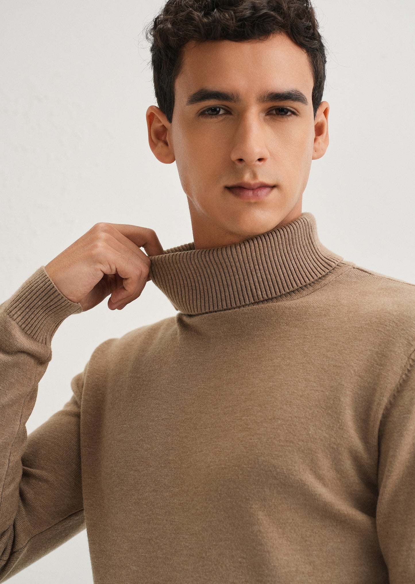 Tan Brown Turtle-Neck Sweater
