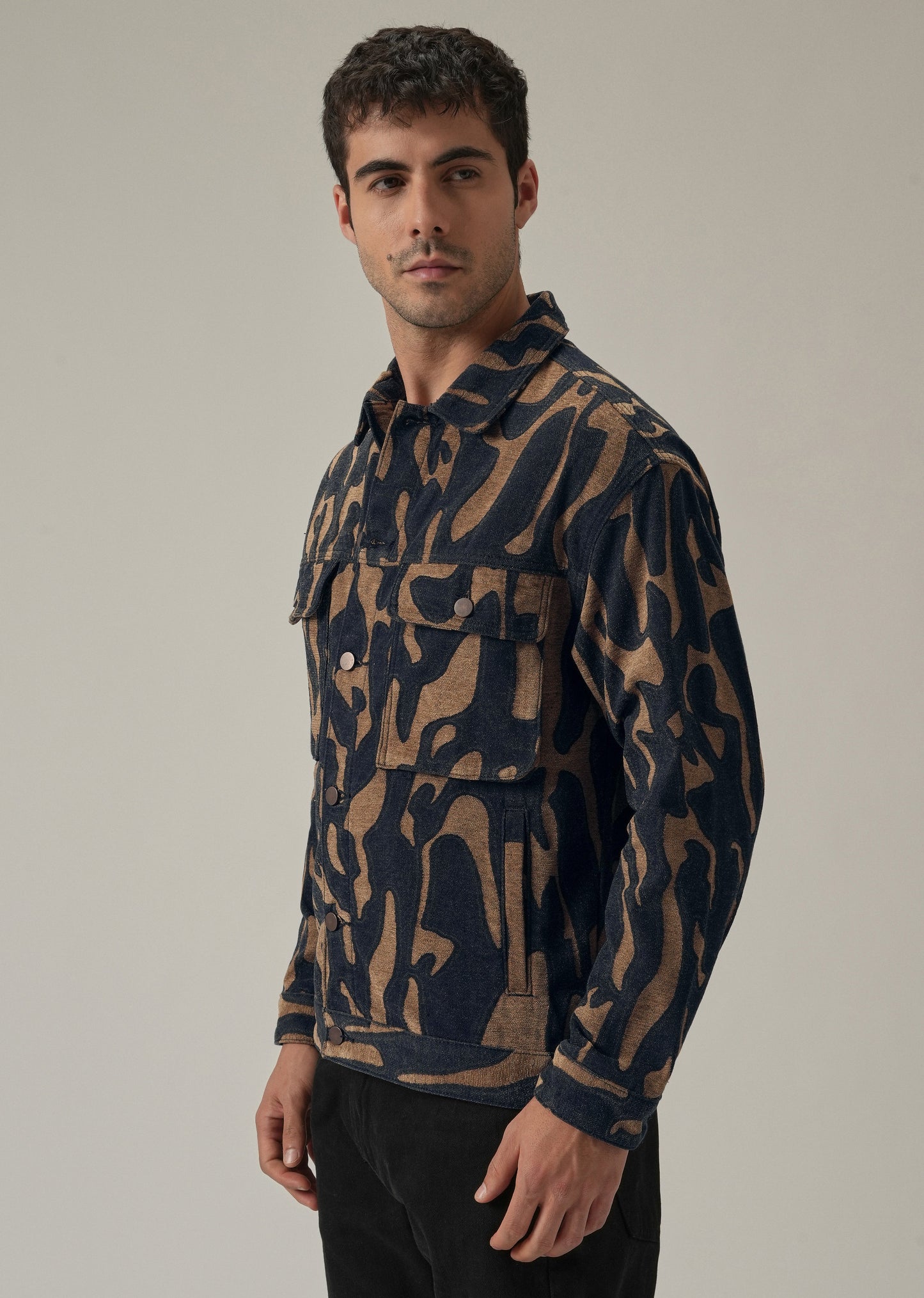 Tan Denim Jacquard Jacket