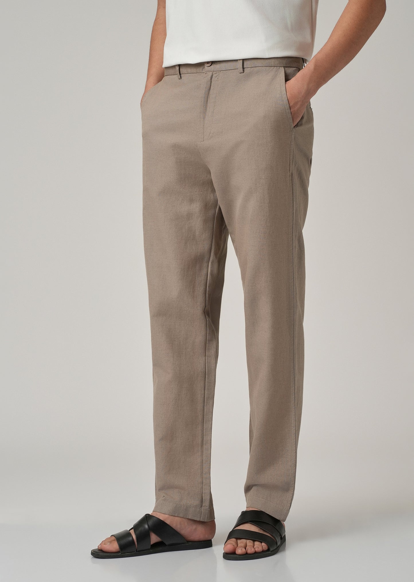 Tan Linen Relaxed Fit Trouser
