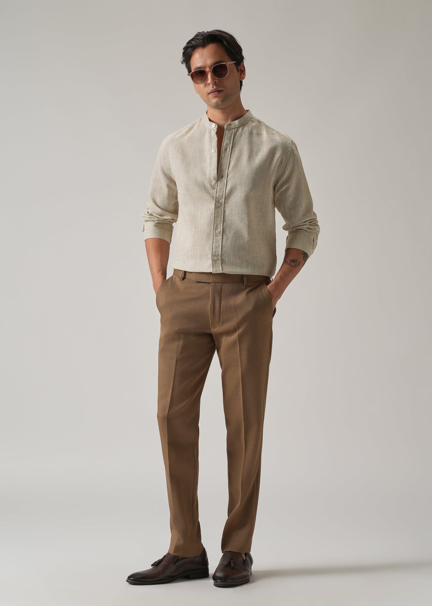 Taupe Beige Blended Linen Shirt