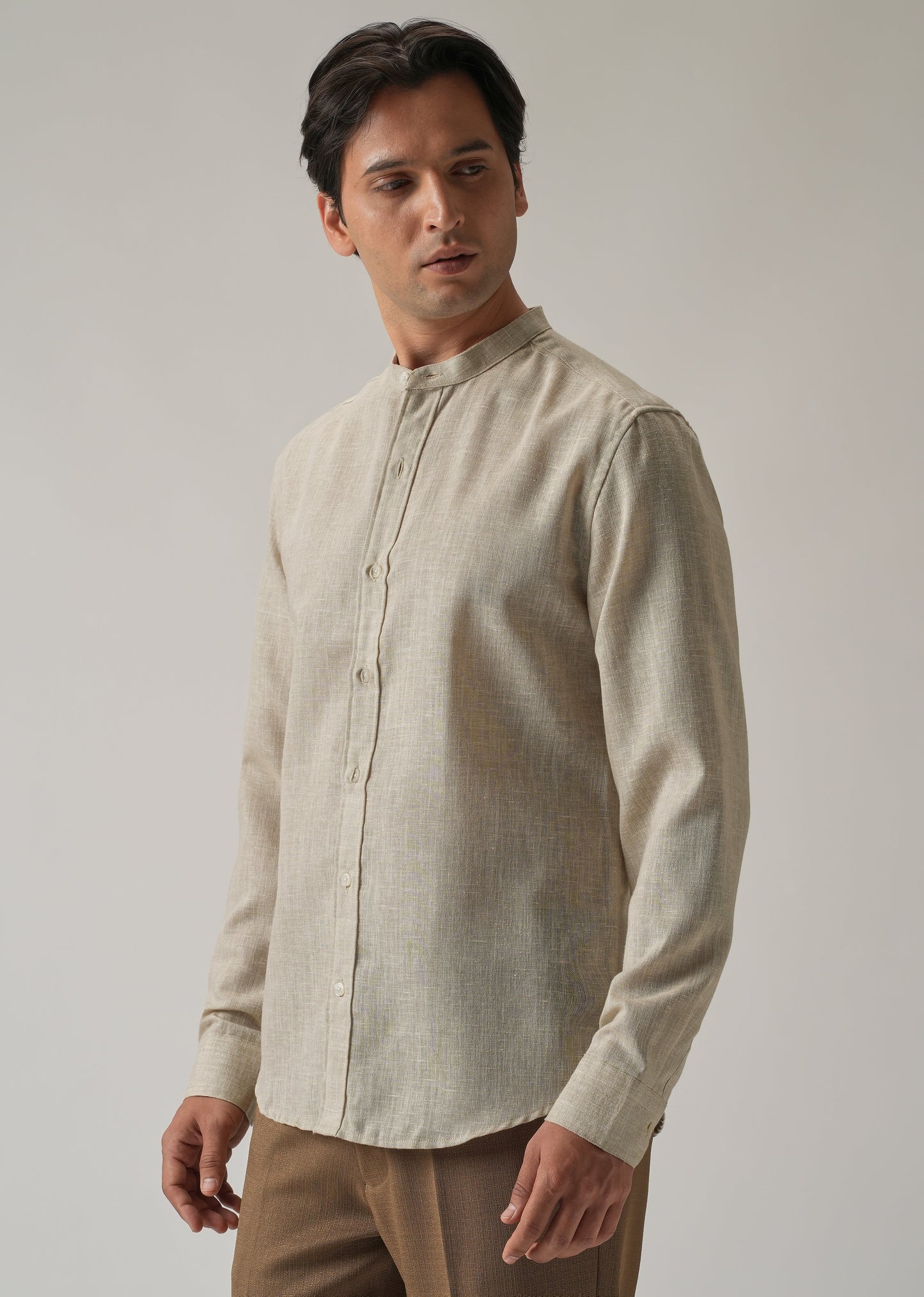 Taupe Beige Blended Linen Shirt
