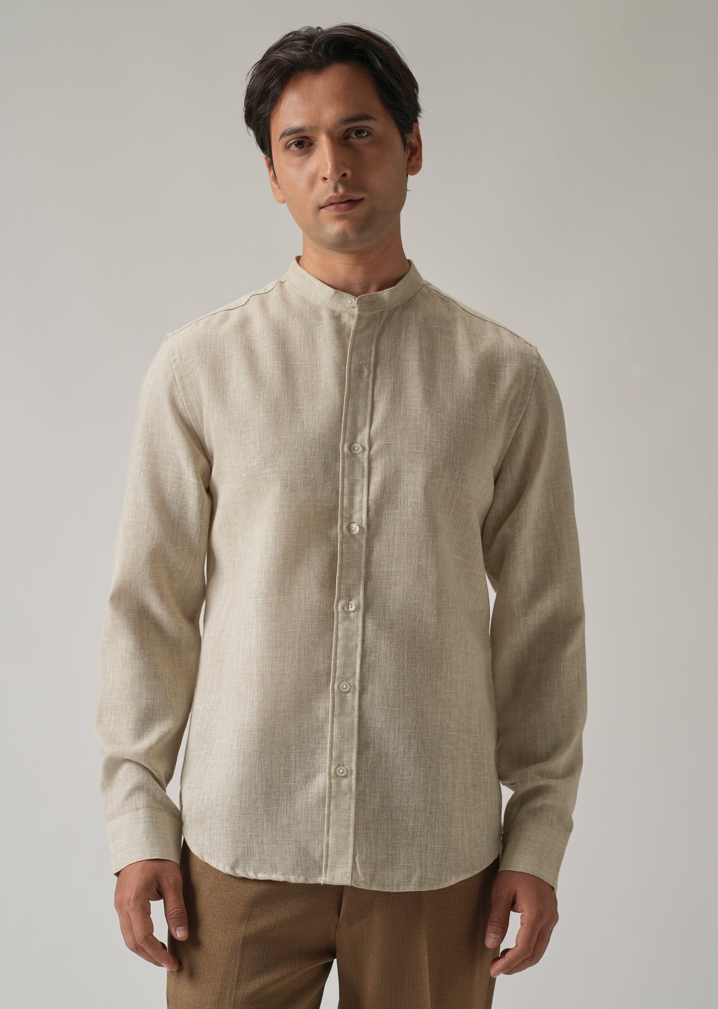 Taupe Beige Blended Linen Shirt