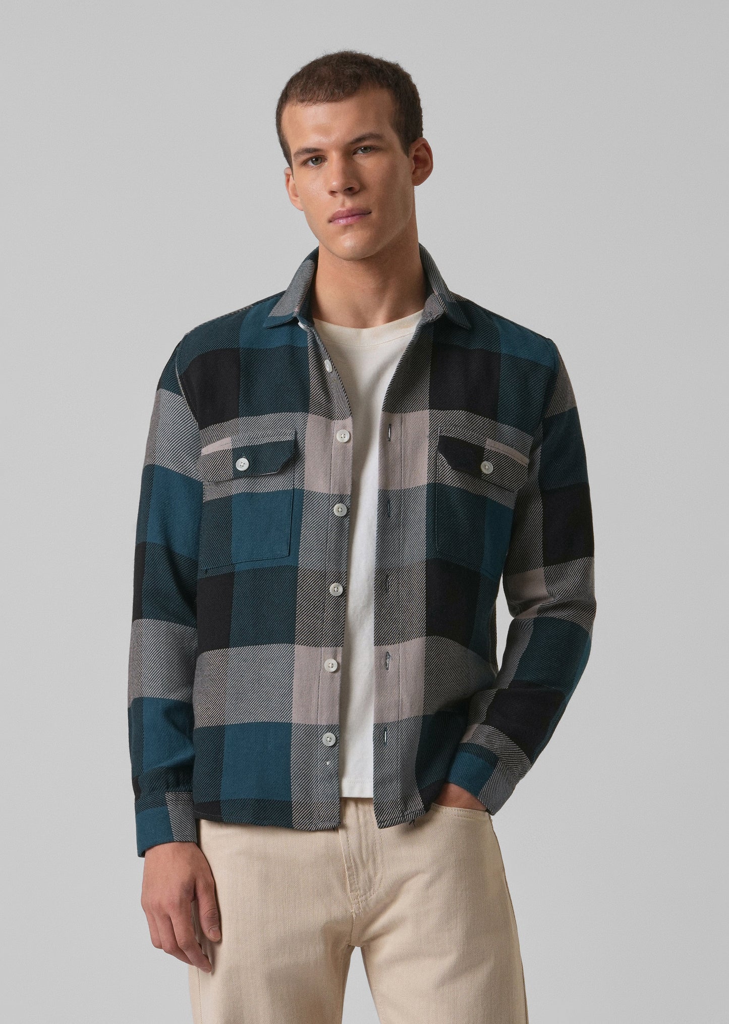 Teal Blue Brushed Cotton Check Shirt