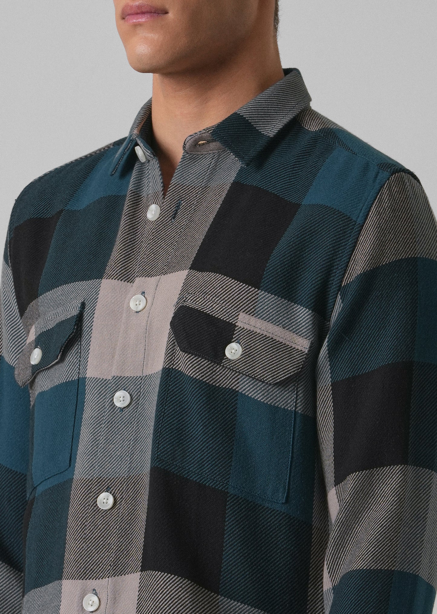 Teal Blue Brushed Cotton Check Shirt