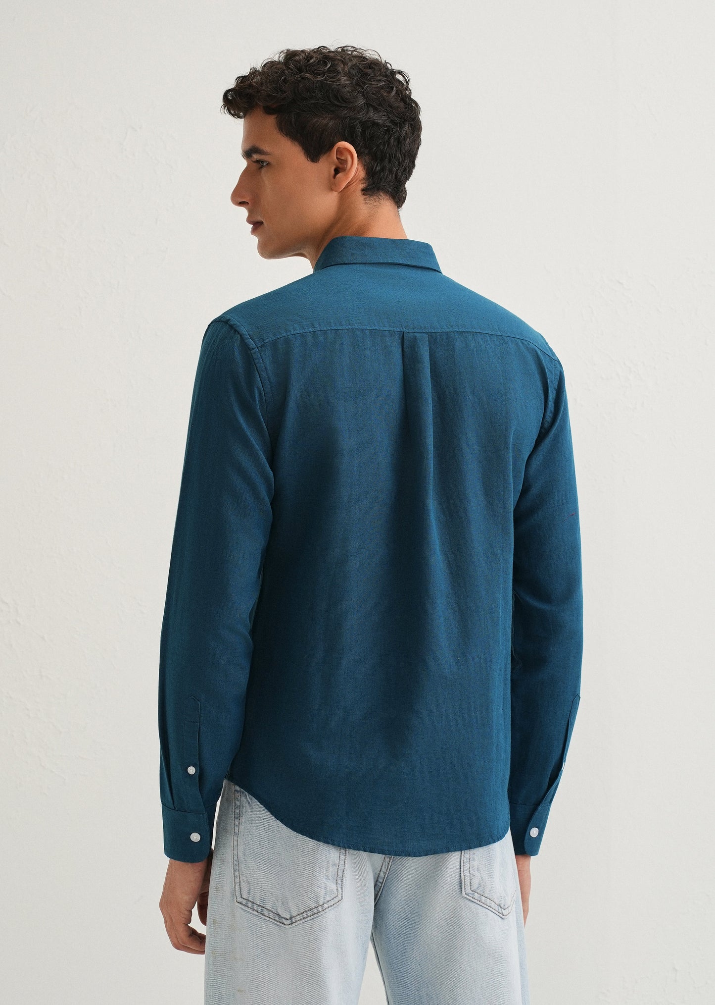 Teal Blue Cotton Linen Shirt