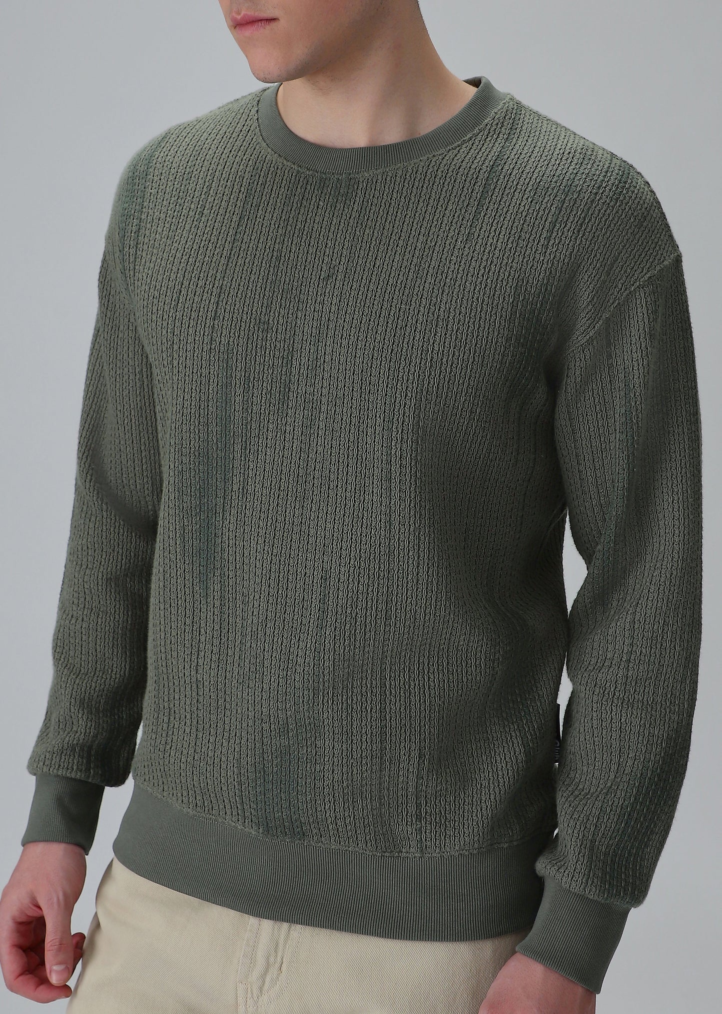 Textured Knit Green Sweatshirt