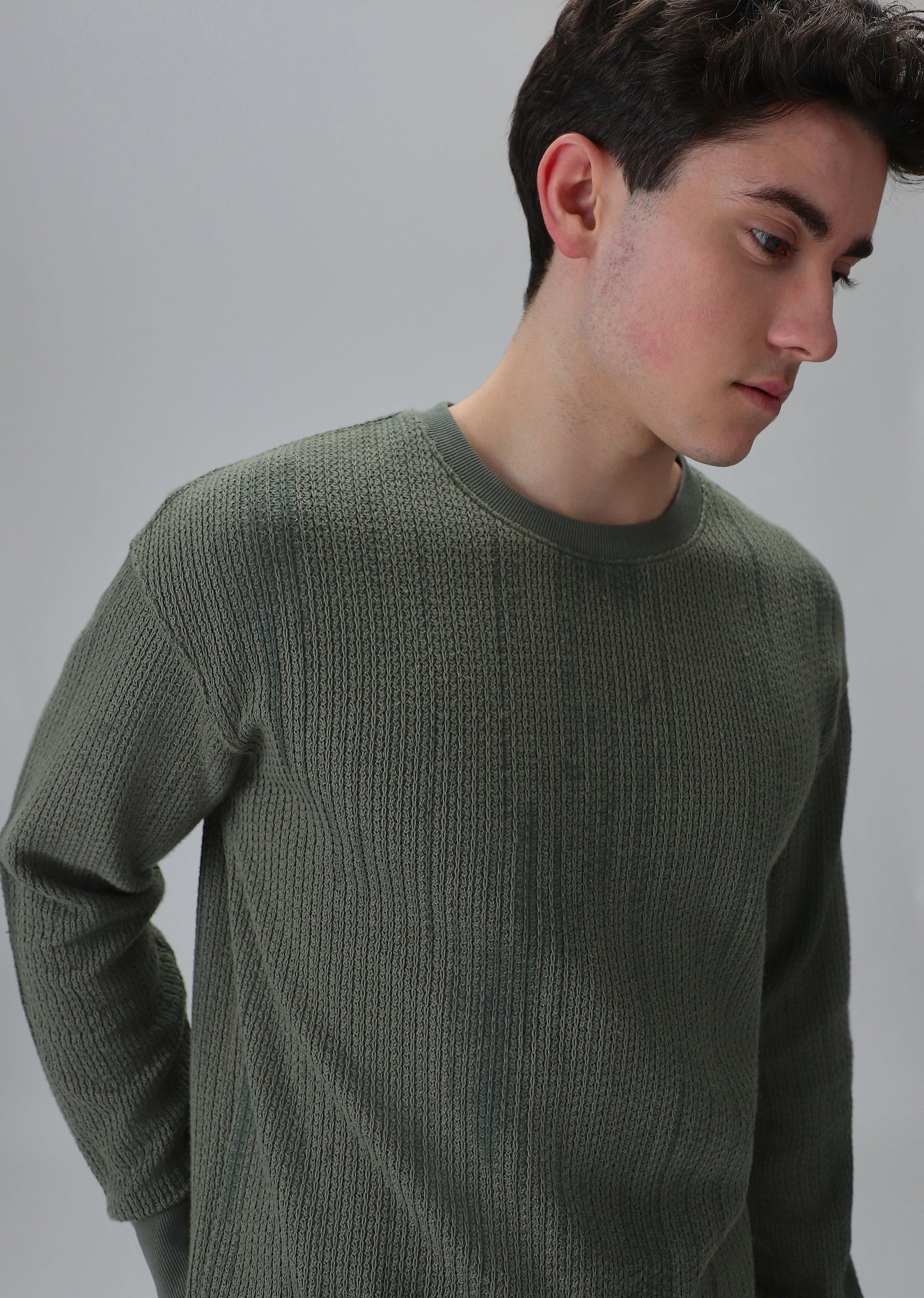 Textured Knit Green Sweatshirt