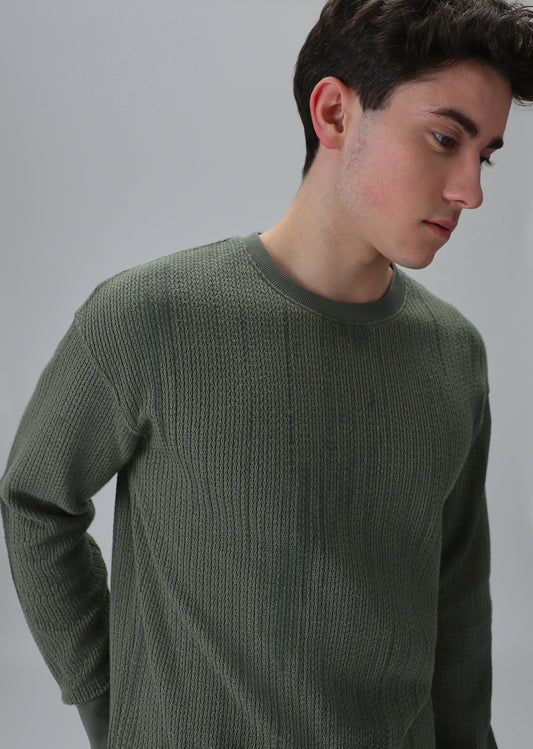Textured Knit Green Sweatshirt