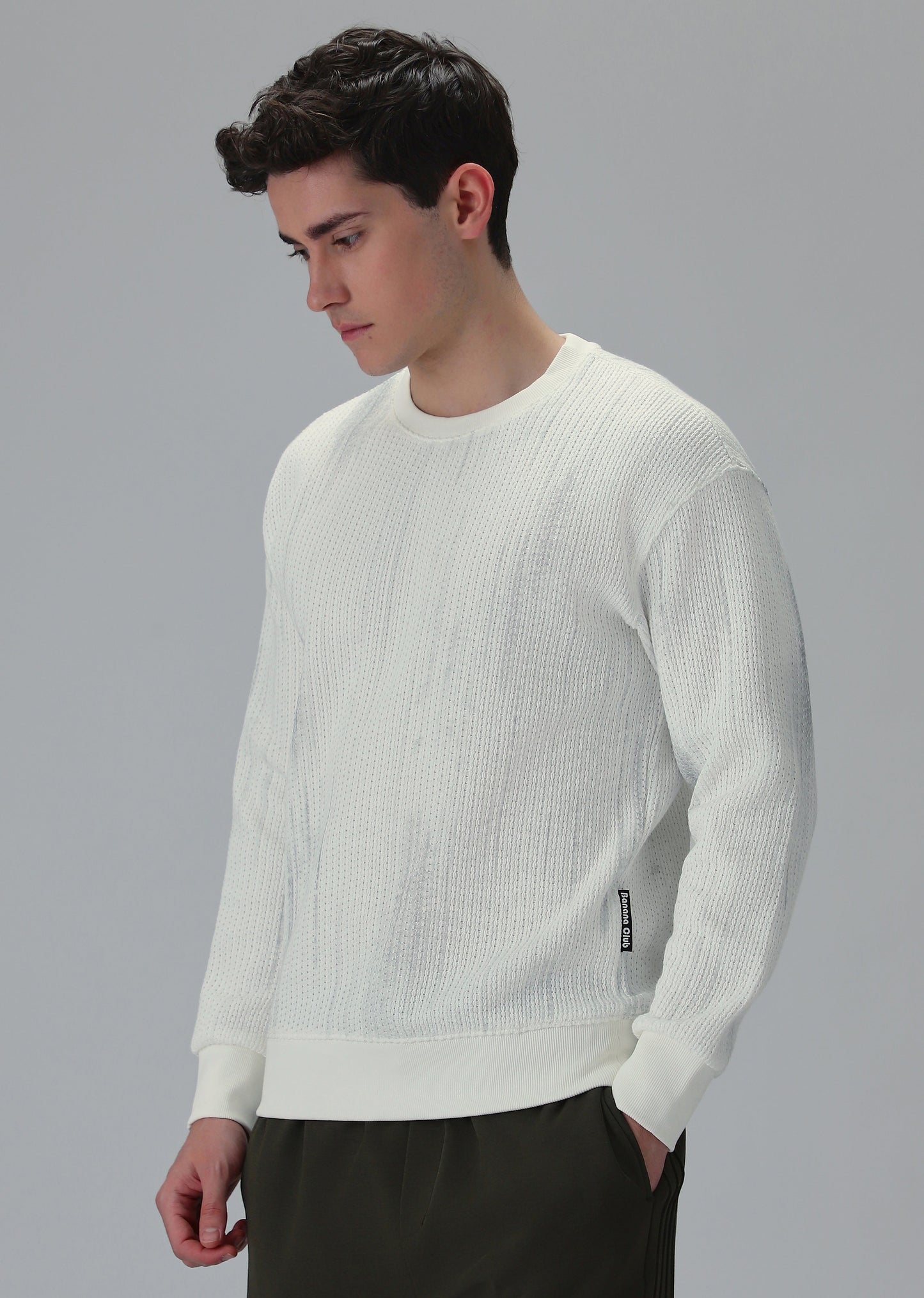 Textured Knit White Sweatshirt