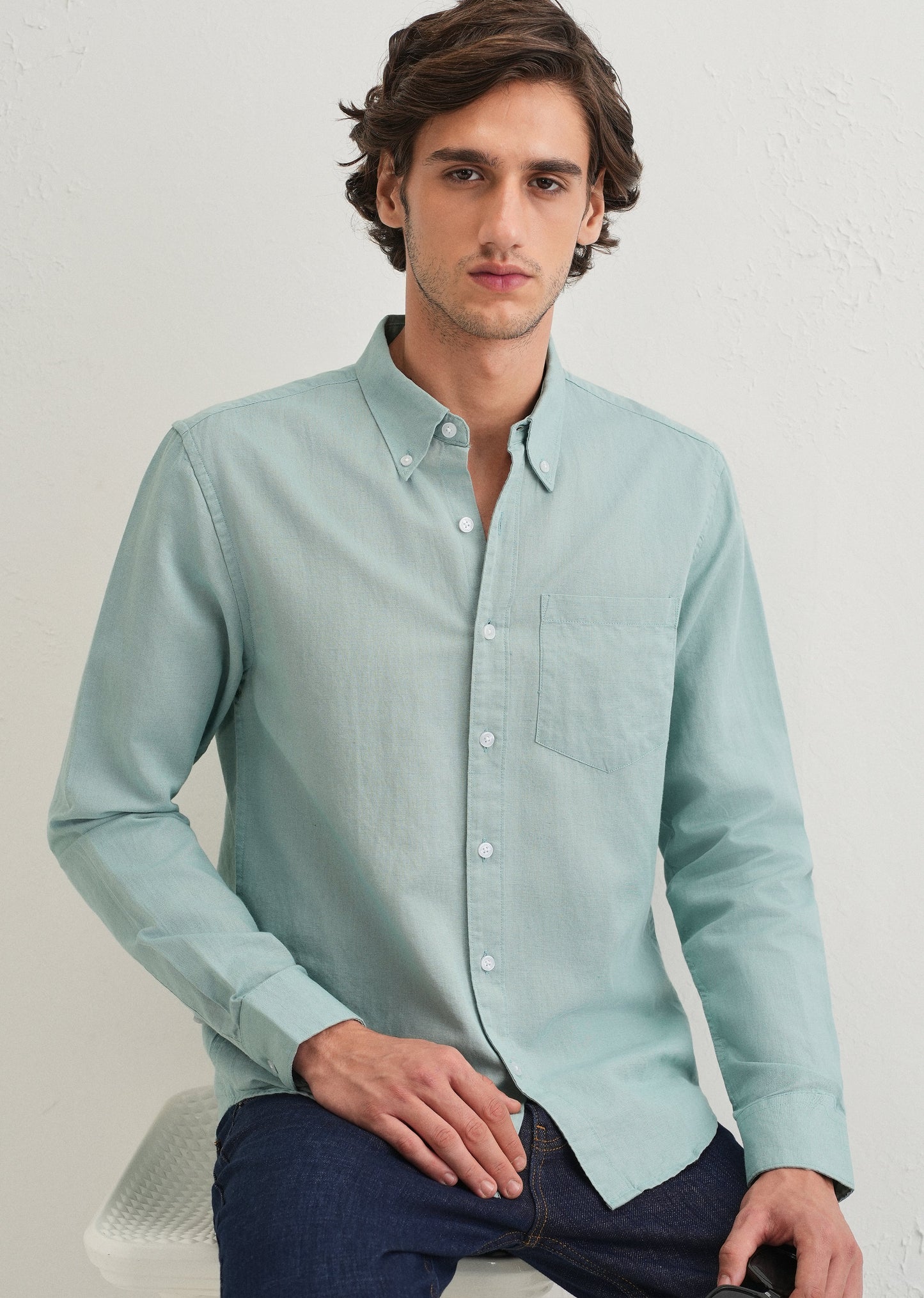 Tiffany Blue Cotton Linen Shirt