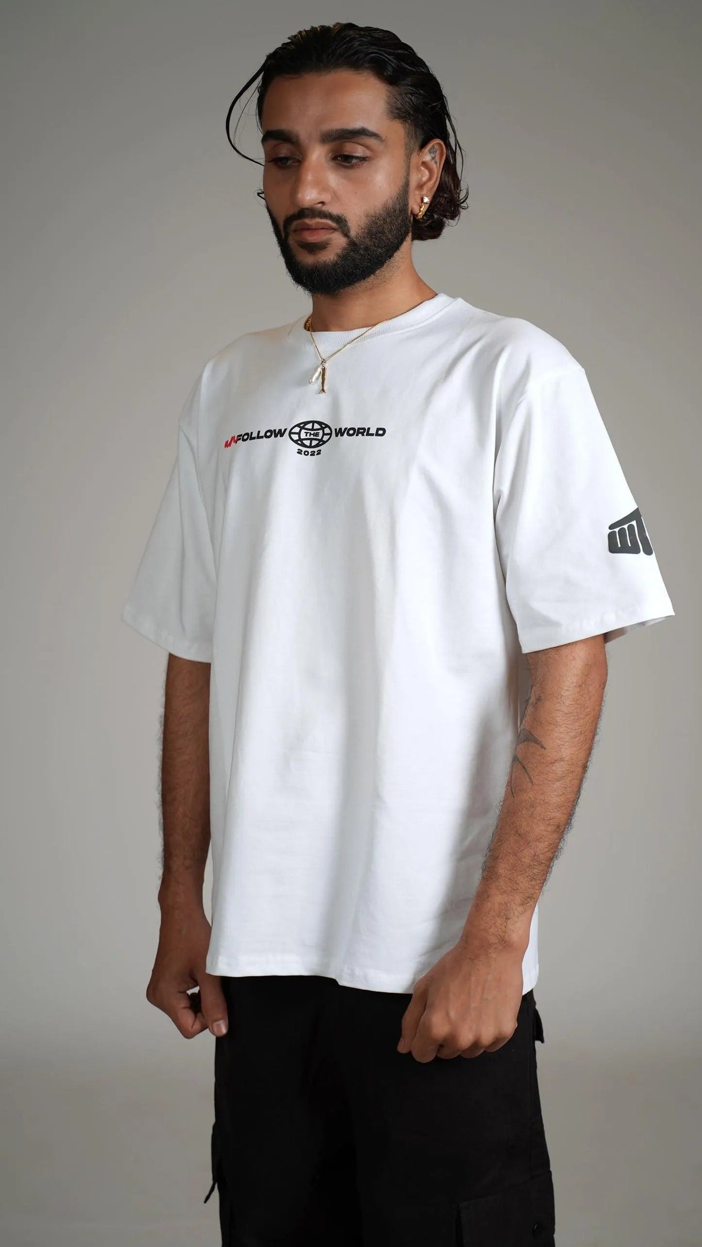 Unfollow The World Baggy White Oversized T-Shirt for Men