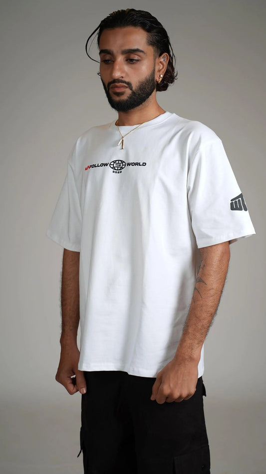 Unfollow The World Baggy White Oversized T-Shirt for Men