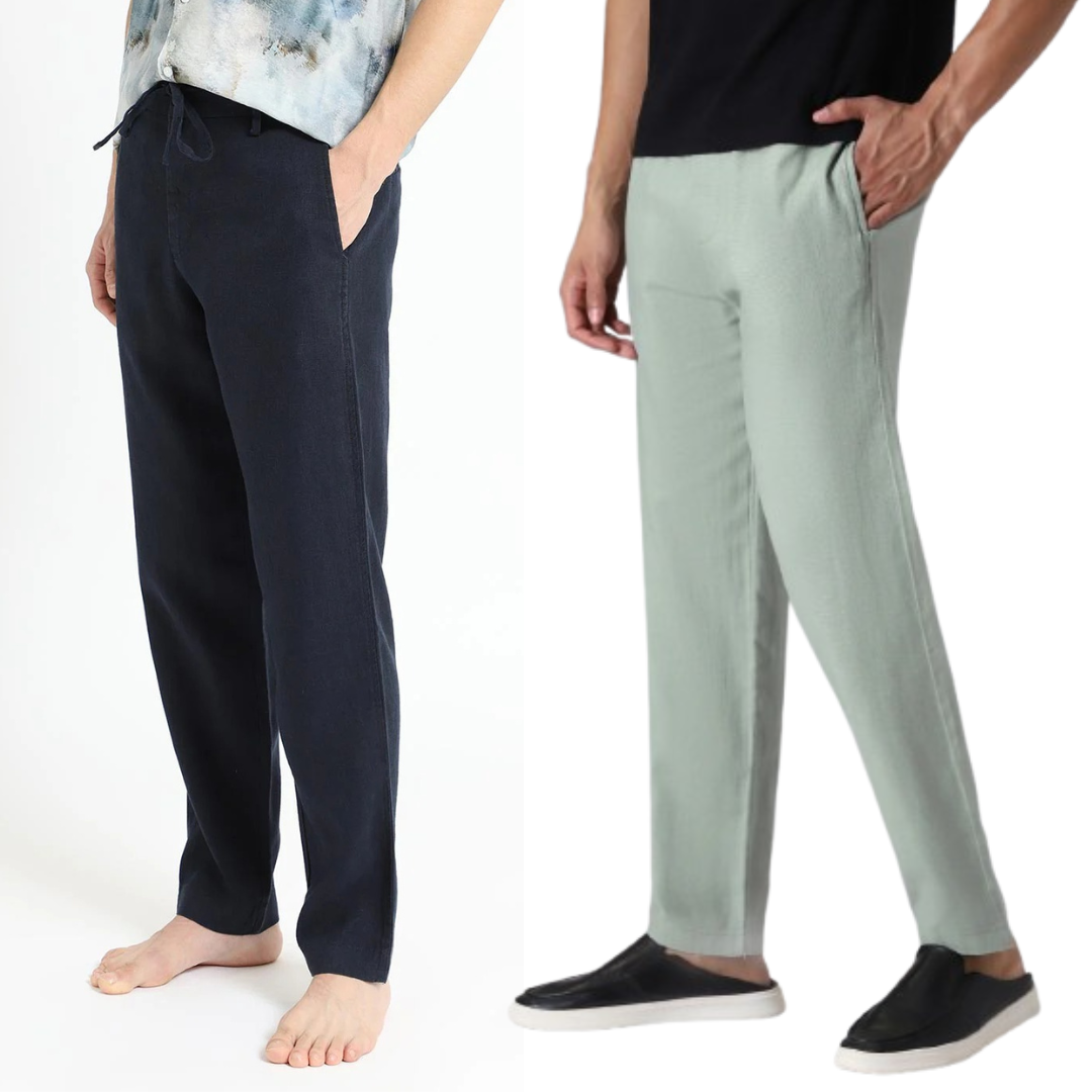 Pack of 2 Premium Linen Pants – Blue & Green